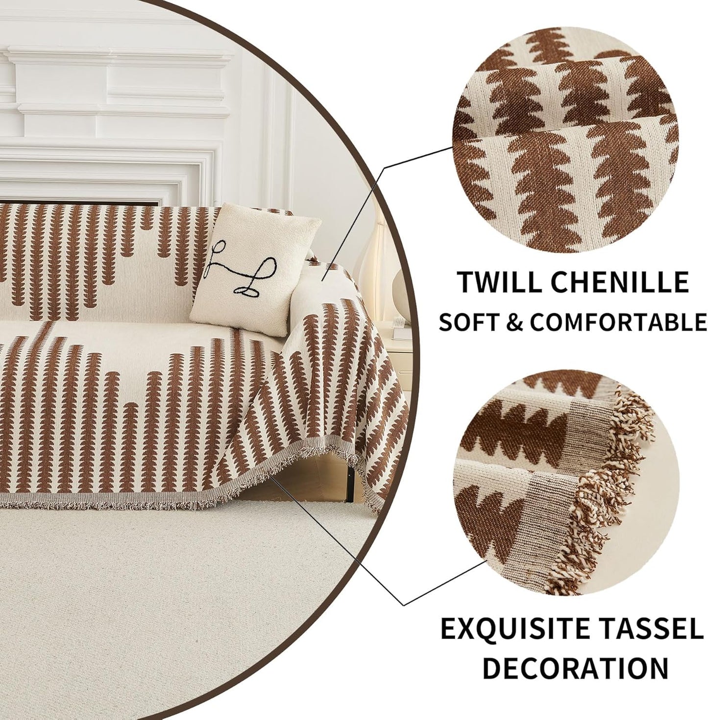 HAOMAIJIA Boho Sofa Covers Couch Covers for 3 Cushion Couch Sofa Pet Friendly Soft Thick Non Slip Couch Cover for Dogs Washable Sectional Couch Covers L Shape Furniture Protector (Brown, 71"x134")