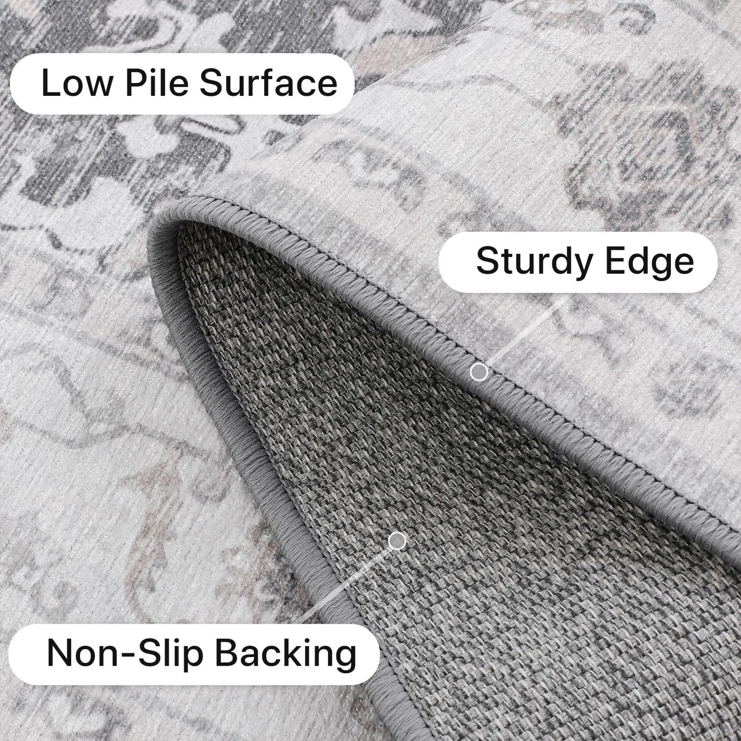 GENIMO Runner Rug 2x6, Machine Washable Non Slip Vintage Hallway Runner Rug, Low Pile Lightweiht Mat for Living Room, Entryway, Bedroom, Kitchen and Corridor, Gray