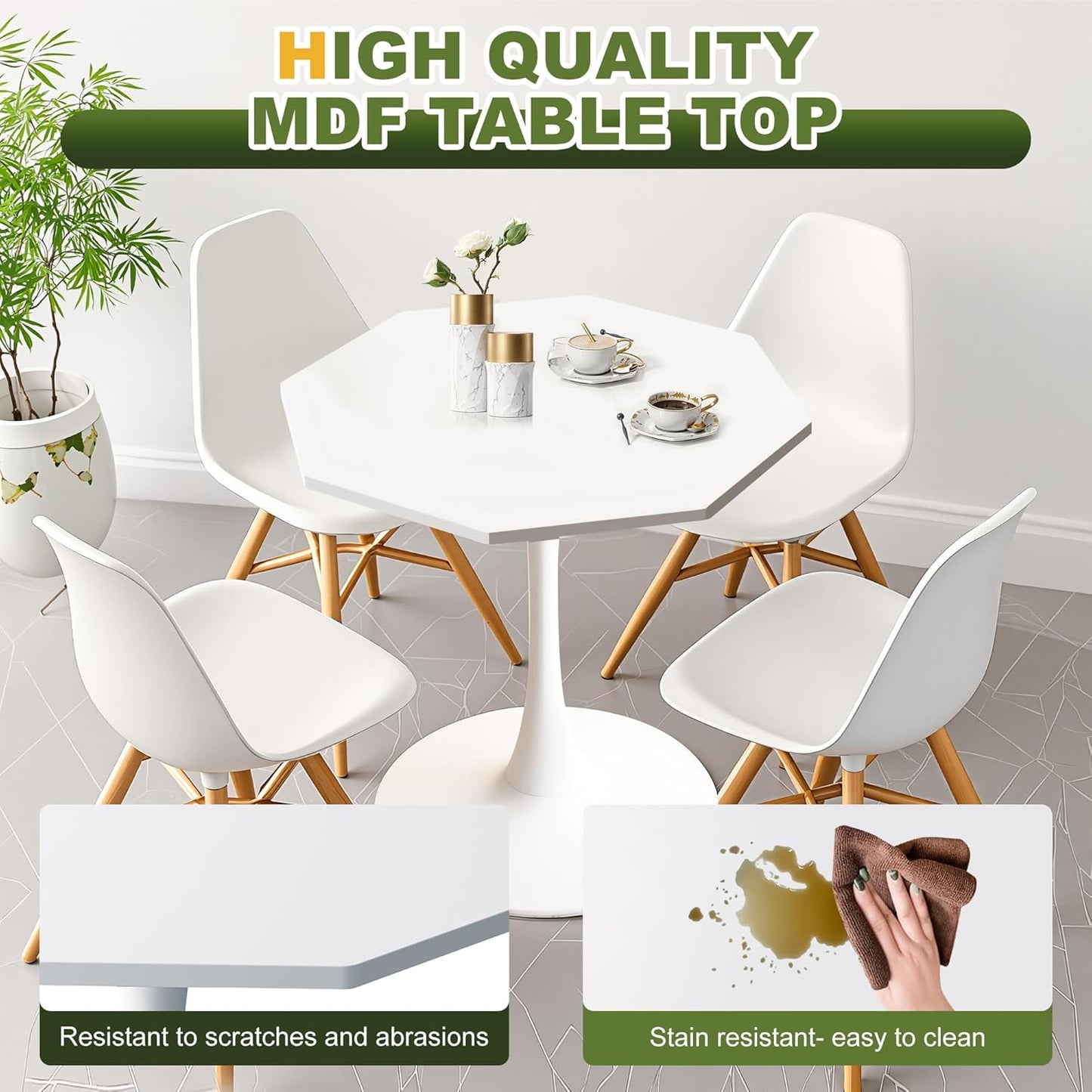 Dining Table for 2-4, 31.5" Kitchen Table Space Saving, Modern Tables for Dining Room, Living Room, Coffee Bar, White