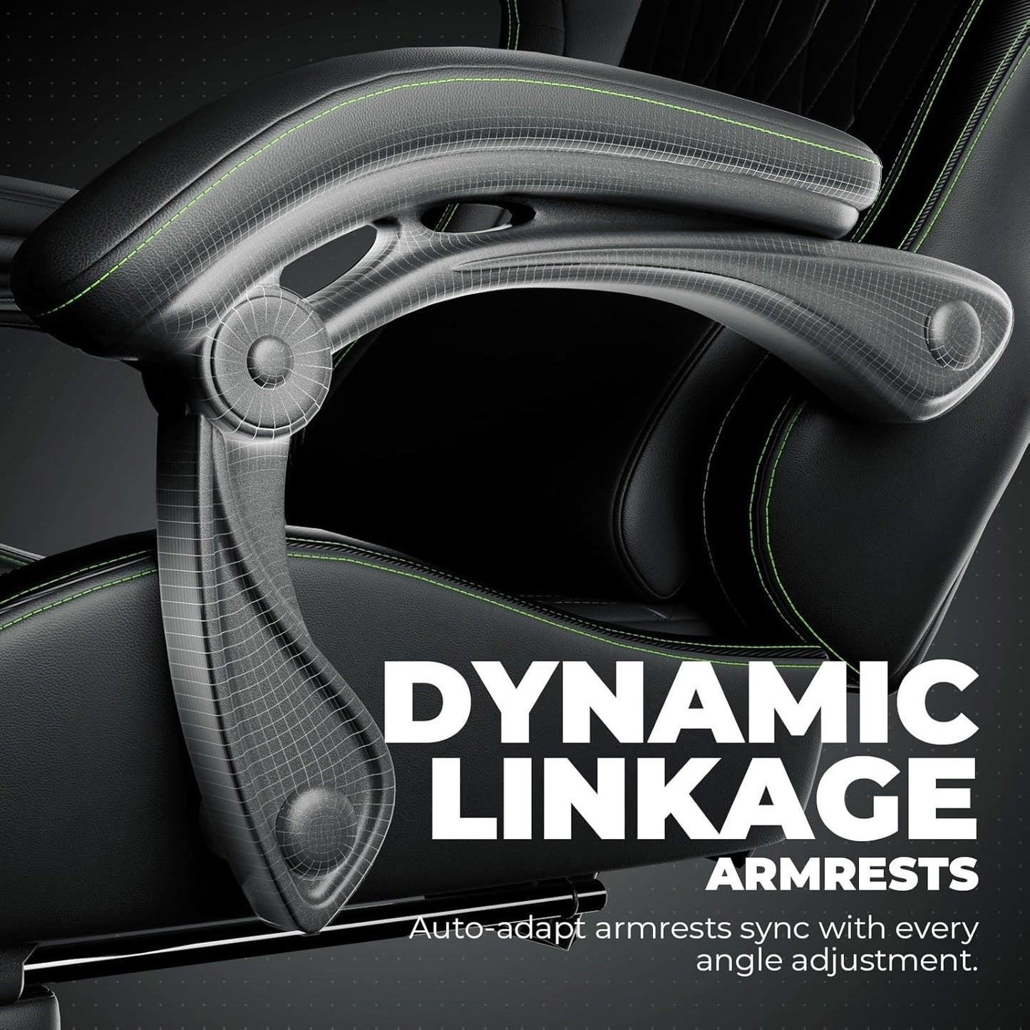 GTPLAYER ACE-PRO Music Gaming Chairs – Built-in Speakers, App Support & Bluetooth Control, Footrest & Pocket, Gamer Chair for Adults, Black & Green Stitch