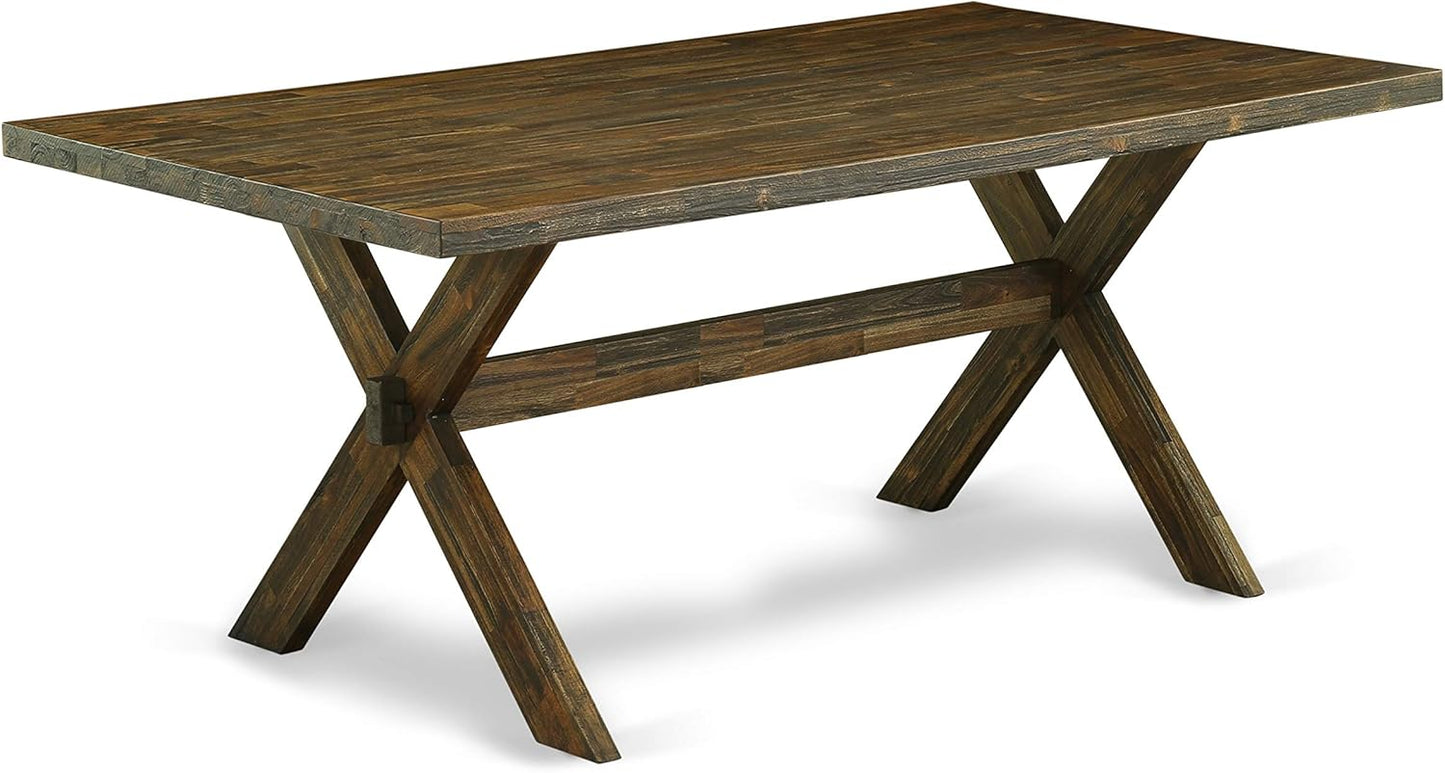 East West Furniture X777MZN32-9 9 Piece Dining Room Set Includes a Rectangle Kitchen Table with X-Legs and 8 Light Beige Linen Fabric Parson Dining Chairs, 40x72 Inch, Multi-Color