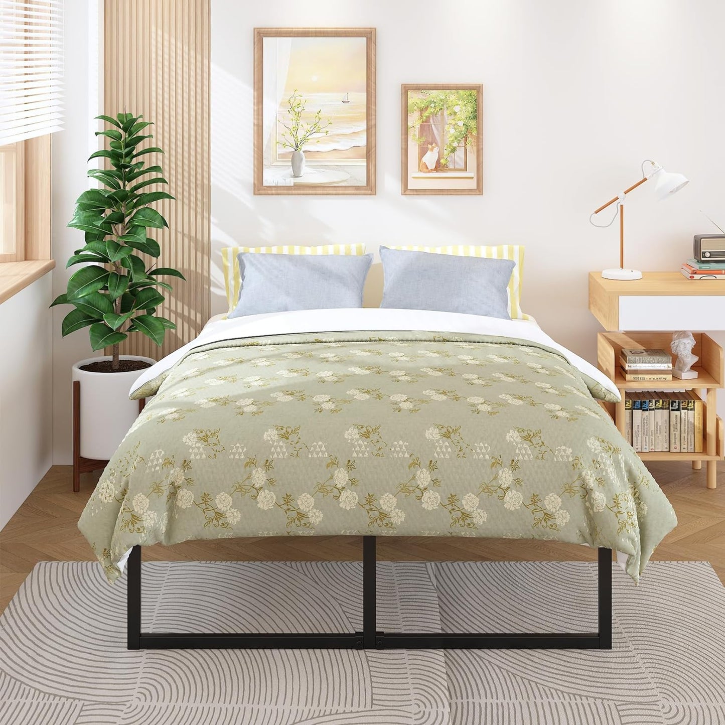 18 Inch Full Bed Frame No Box Spring Needed, Heavy Duty Metal Platform Beds with Sturdy Steal Slats for Mattress Foundation, Easy Assembly, Noise Free, Black