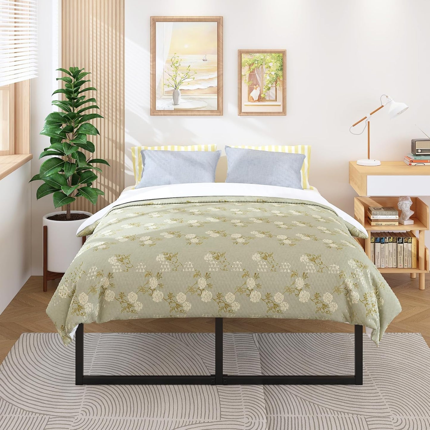 18 Inch Queen Bed Frame Heavy Duty Steel Slat Support Metal Queen Size Platform Bed Frame No Box Spring Needed, Easy Assembly, Black