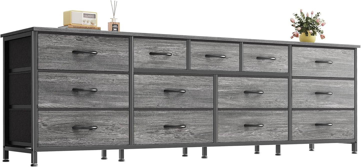 Huuger 70 Inch Dresser for Bedroom, TV Stand for 65, 75, 80 Inch TV, 13 Fabric Drawer Long Dresser, Large Entertainment Center for Bedroom, Wide Chest of Drawer with Storage, Grey