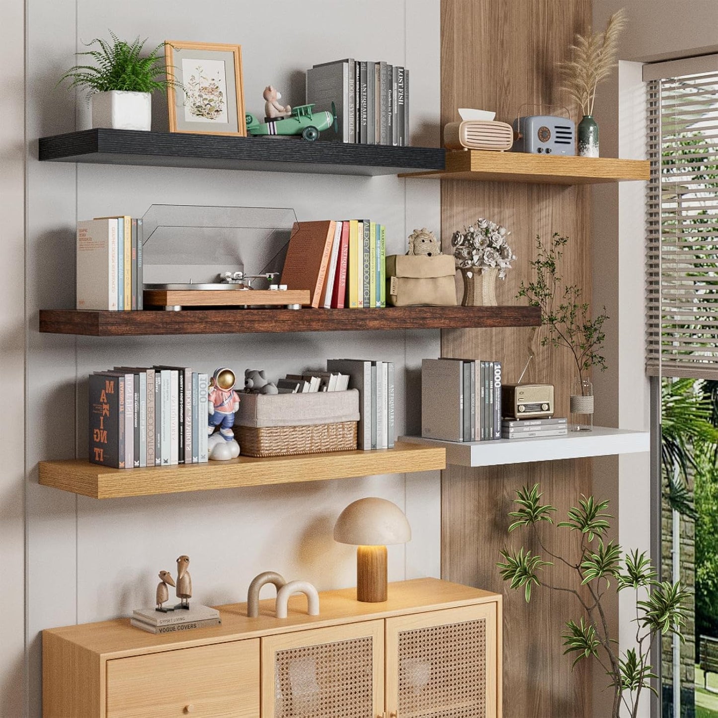 Heimlove 36 Inch Wall Shelf Bathroom Shelves Set of 2, 12" Deep Floating Shelves for Wall, Wall Mounted Shelves for Books Living Room Laundry Room Bedroom Kitchen Home Office, Oak