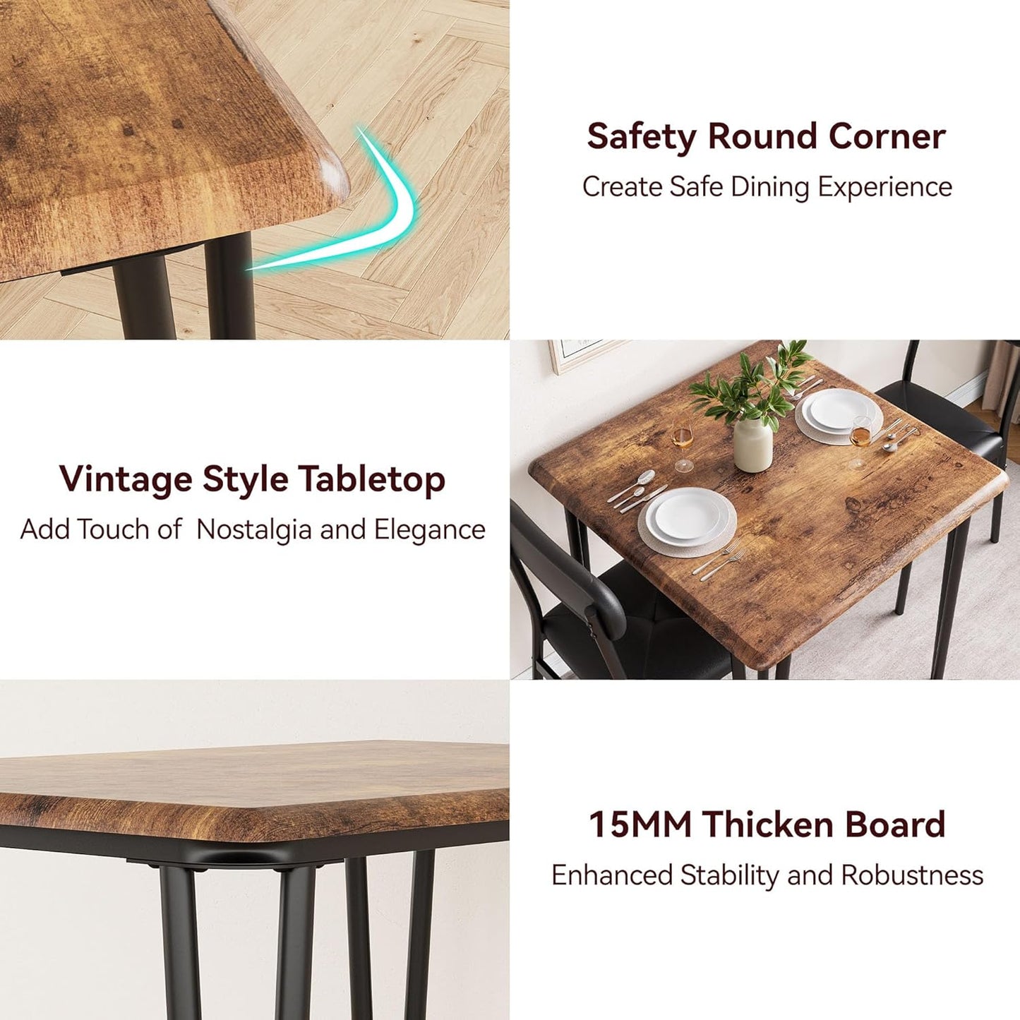 GarveeHome Dining Table Set for 2, Kitchen Table with Upholstered Chairs for Kitchen Room and Small Spaces (Vintage, Table with 2 Chairs)