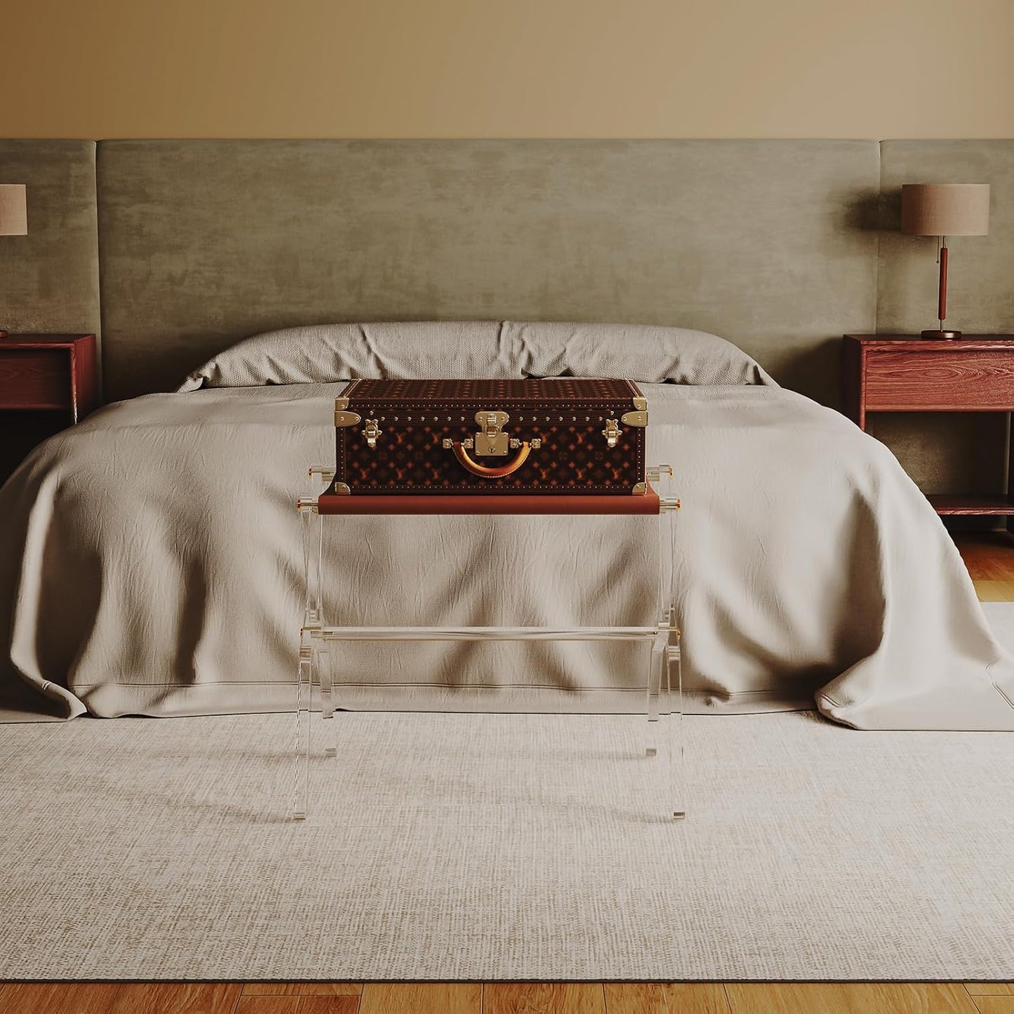 Sumerflos Acrylic Luggage Rack for Guest Room - Foldable Suitcase Stand with Leather Straps for Bedroom Living Room Hotel Heavy-Duty, Holds up to 50-100 lb lightweight Space Saving (Brown(whole) - 1 Pcs)