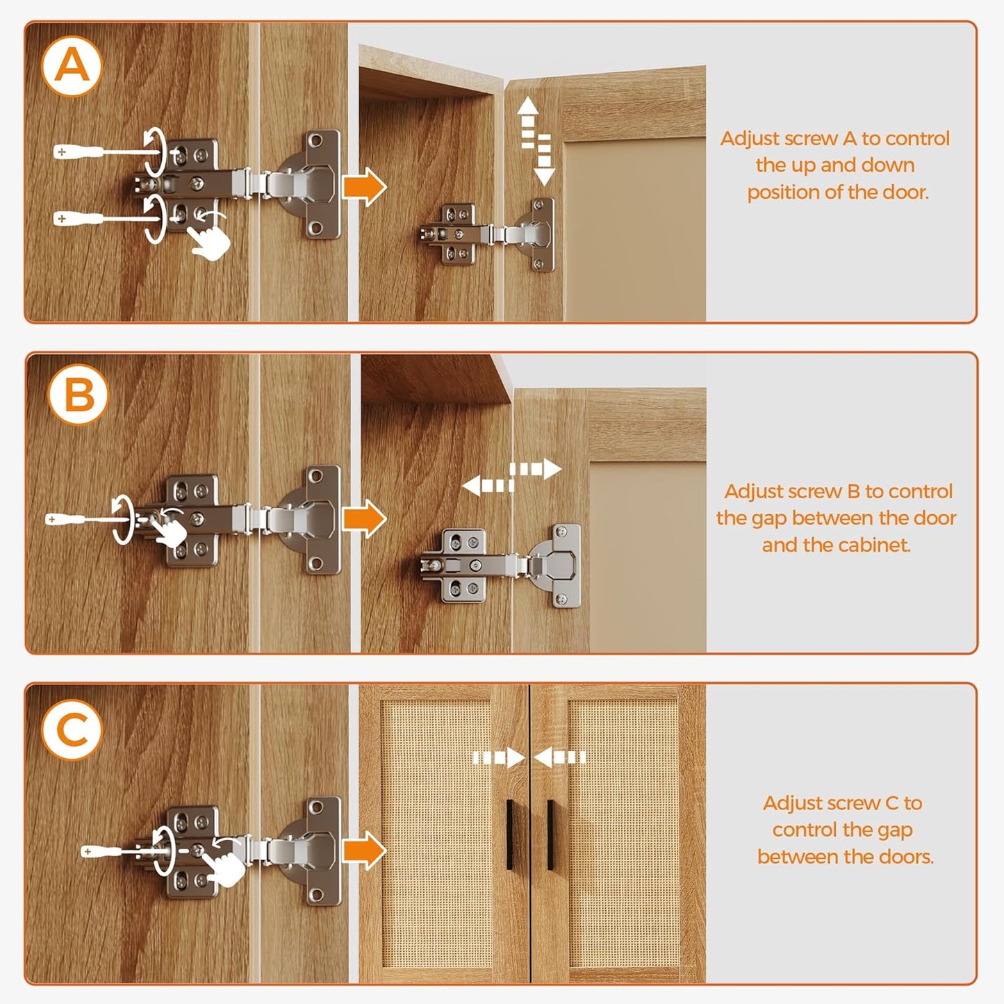 Rattan Buffet Cabinet with Storage, Sideboard Cabinet with Doors and Adjustable Shelves, Farmhouse Coffee Bar Station Table, Modern Wood Cupboard for Kitchen, Livingroom and Dining Room