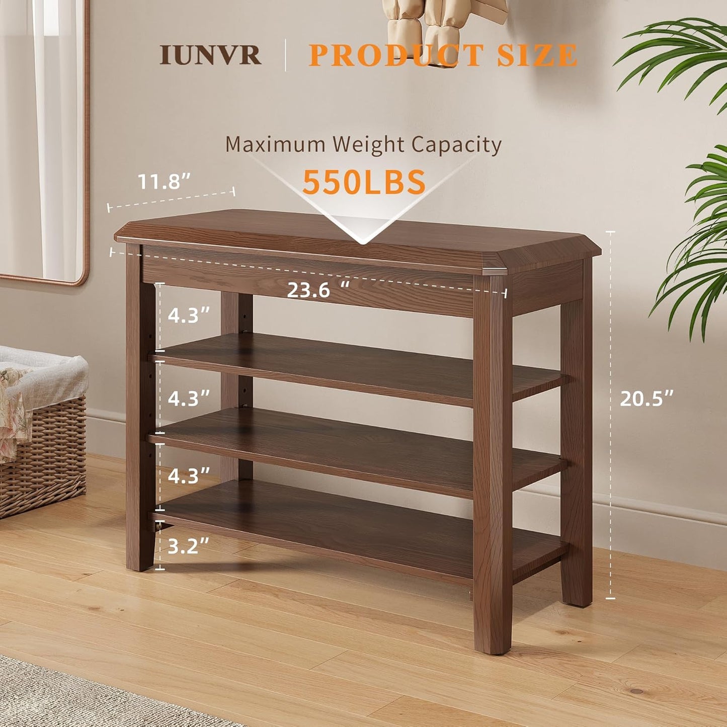 Shoe Rack for Front Door Entrance, Solid Wood Shoe Bench for Closet, Holds Up to 550lbs, Shoe Rack Bench for Entryway, Mudroom, Hallway