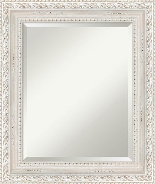 Amanti Art White Bathroom Mirror for Over Sink, 26x22 Opera Off White Rectangle Vanity Mirror, Small Traditional Wood Frame, Hangs Horizonally and Vertically, Bathroom Wall Decor, Beveled Edge from WI