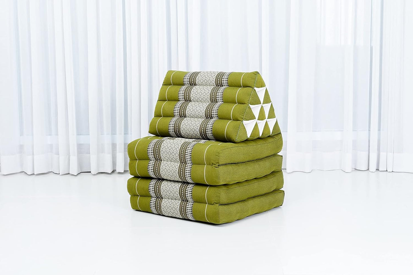 Leewadee Comfortable Japanese Floor Mattress - Thai Floor Bed with Triangle Cushion - Futon Mattress - XL Extra Long Thai Massage Mat, 89 x 20 inches, Green, Kapok Filling