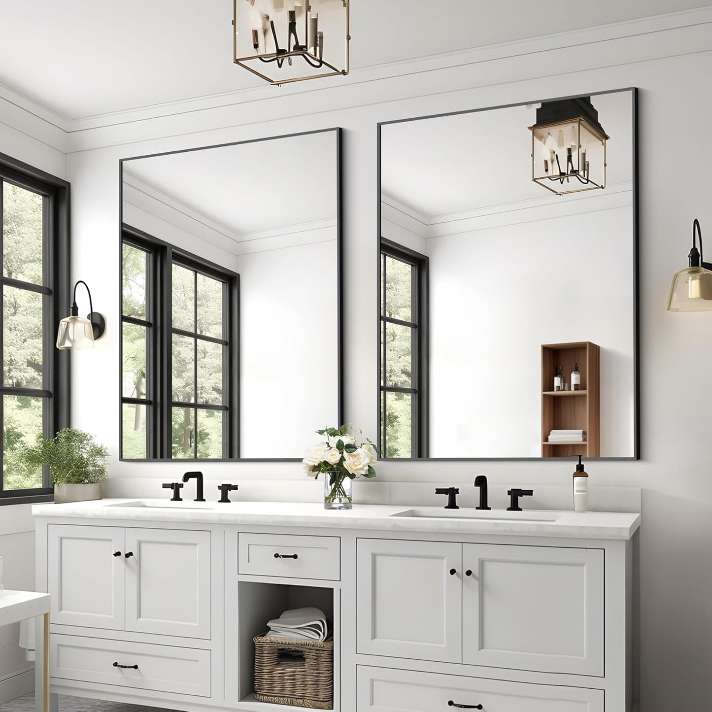 KOCUUY Bathroom Mirror Black,48x36 inch Rectangle Wall Mirror with Metal Frame, Black Vanity Mirror Modern Home Decor for Bathroom, Living Room, Farmhouse, Entryway, Hang Horizontal/Vertical