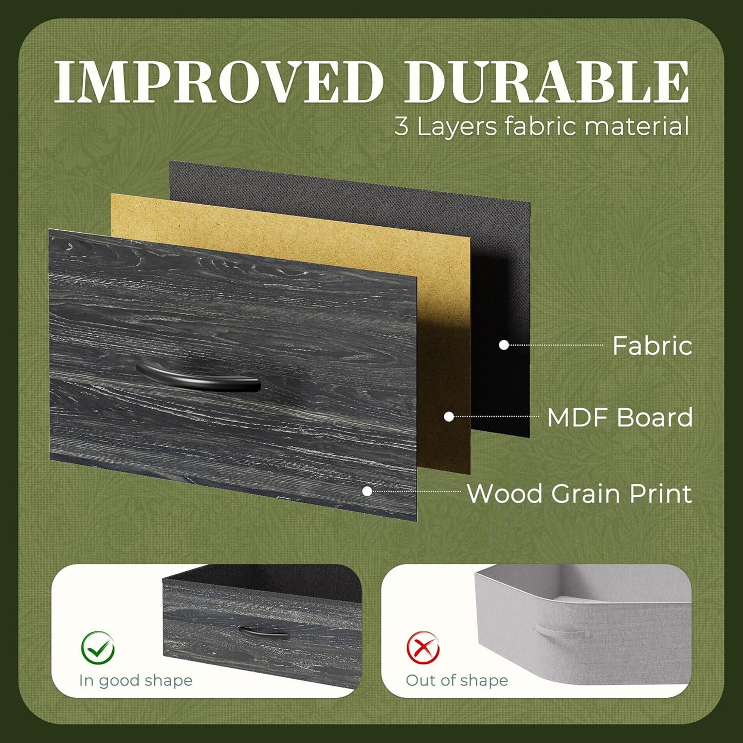 Huuger 70 Inch Dresser for Bedroom, TV Stand for 65, 75, 80 Inch TV,12 Fabric Drawer Long Dresser, Large Storage Organizer Unit, Chest of Drawer for Bedroom, Charcoal Black Wood Grain Print