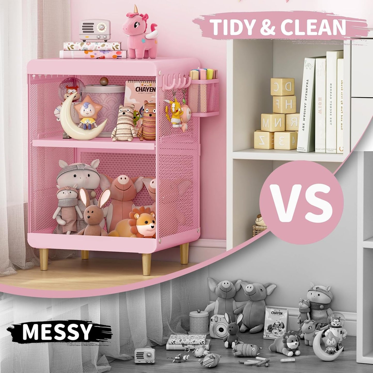 Kids Nightstand,Kids Bedside Table,Teen Girls Night Stand,Toddler Night Stand,End Table for Girls Room Storage,Pink nightstand