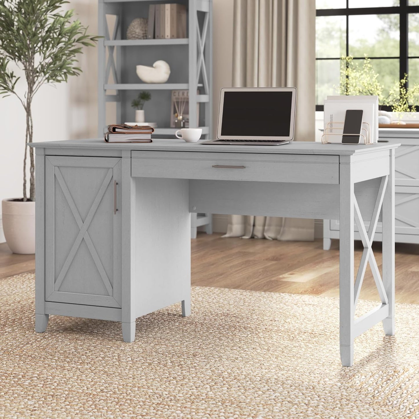 Bush Furniture Key West Computer Desk with Storage Farmhouse PC Table for Home Office in Cape Cod Gray 54W x 24D