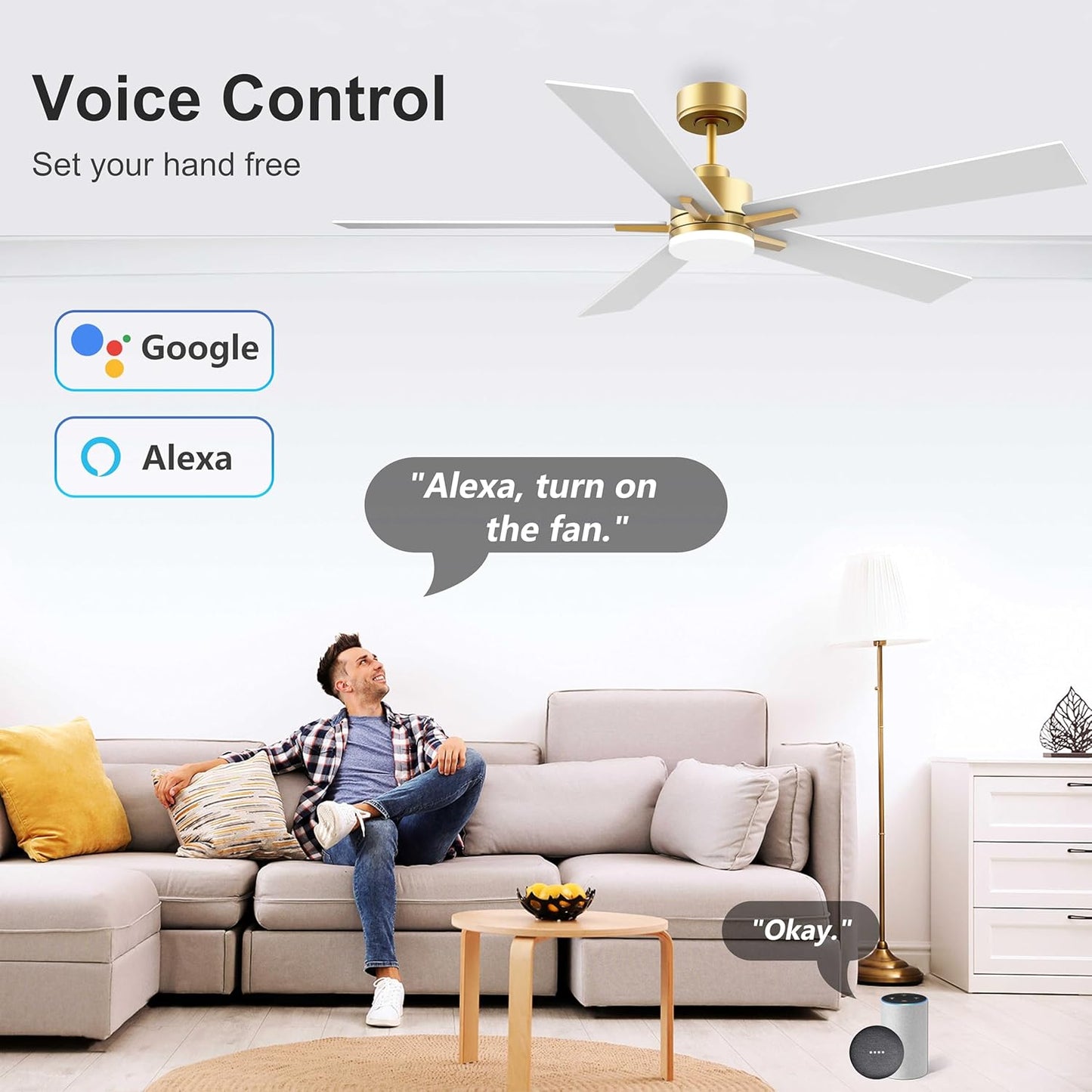 72" Large Smart Ceiling Fan with Lights Remote,Silent DC Motor,Control via Voice Alexa Google App,Outdoor Indoor Gold White Ceiling Fans for Large Modern Living Room Patio,Dimmable,5 Blades in Black