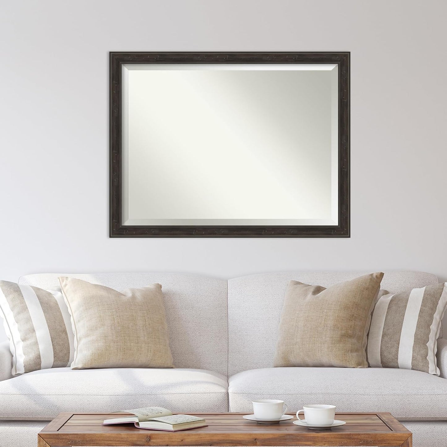 Amanti Art Brown Wall Mirror 34x44 Shipwreck Greywash Narrow Rectangle Bathroom Mirror for Wall Decor Living Room, X-Large Traditional Frame, Hangs Horizonally and Vertically, Bathroom Decor, Beveled