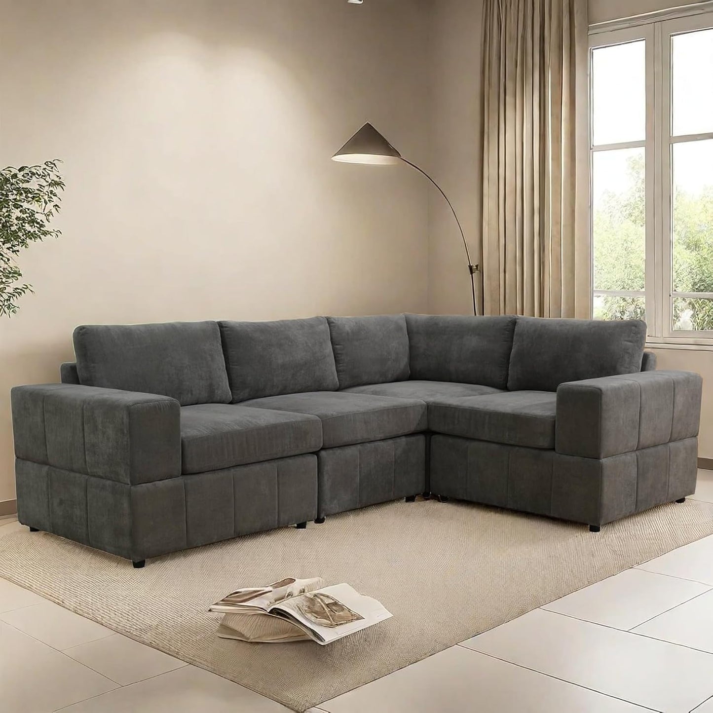 Sectional Couches Sofa for Living Room, 101″ Modern L Shaped Couch with Arm Chair, Comfy Modular Sectional Sofa for Bedroom Small Spaces, Brown