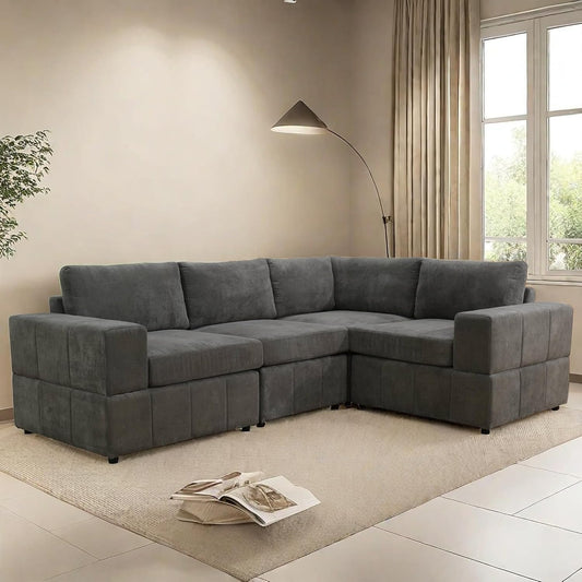 Sectional Couches Sofa for Living Room, 101″ Modern L Shaped Couch with Arm Chair, Comfy Modular Sectional Sofa for Bedroom Small Spaces, Brown