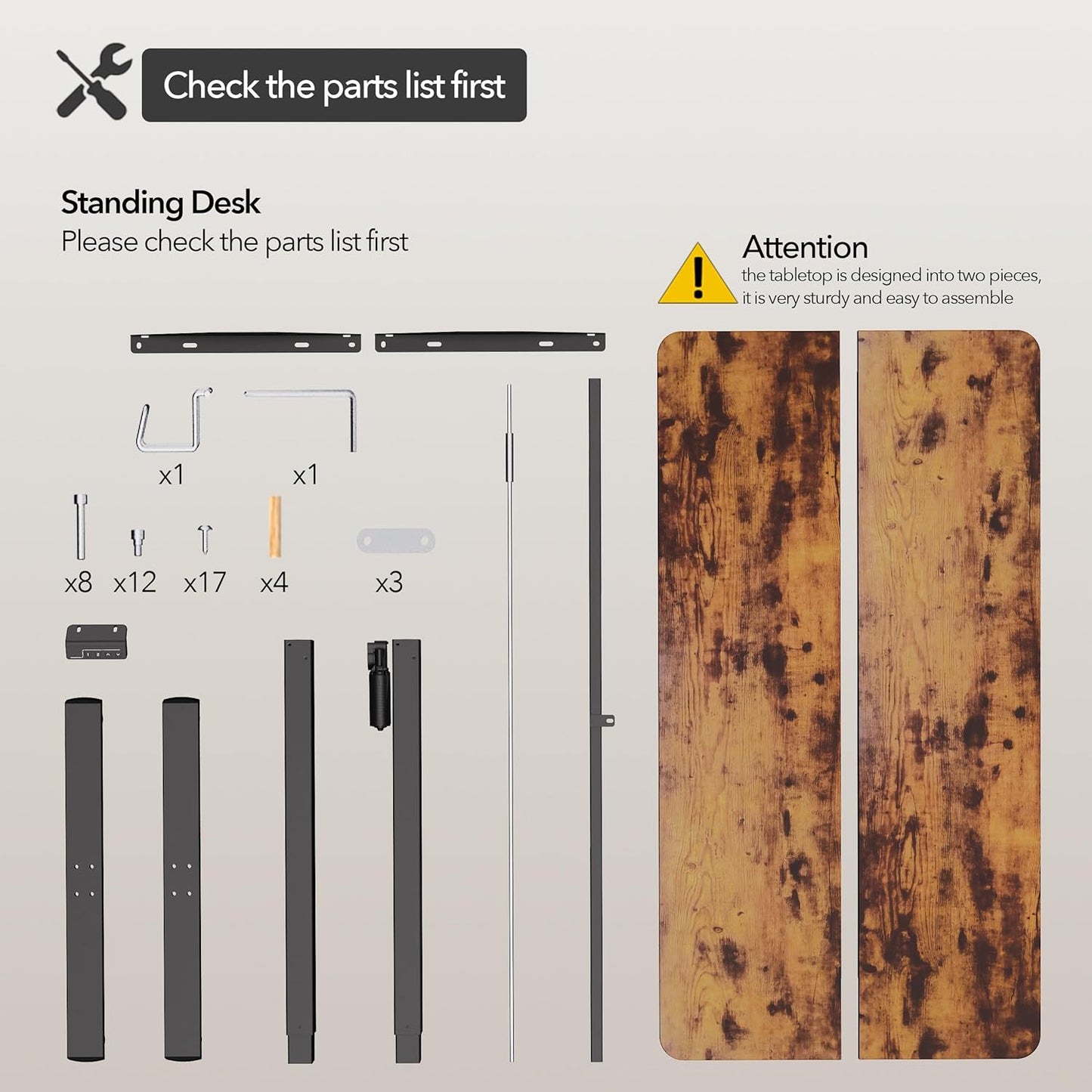 Electric Standing Desk Adjustable Height, 48x24 Inches Sit Stand up Desktop for Home Office, Ergonomic Rising Computer Table with Memory Preset, Rustic Brown