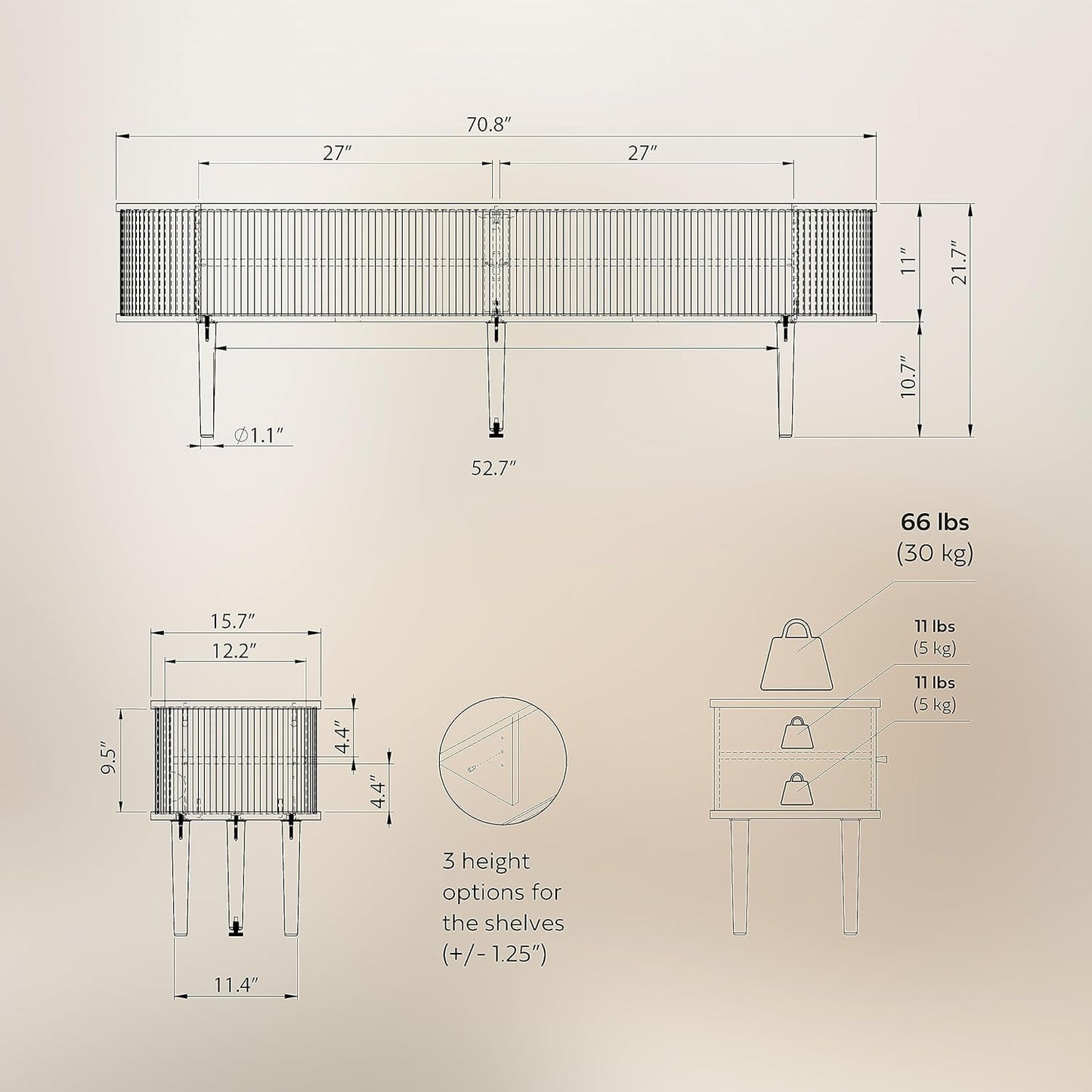 WERMO 71’’ TV Stand with Storage and Shelves for 65-75 inch TV. Wood Entertainment Center with Doors for Living Room and Bedroom, Mid Century Modern Console Table, Television Stand (Oak)