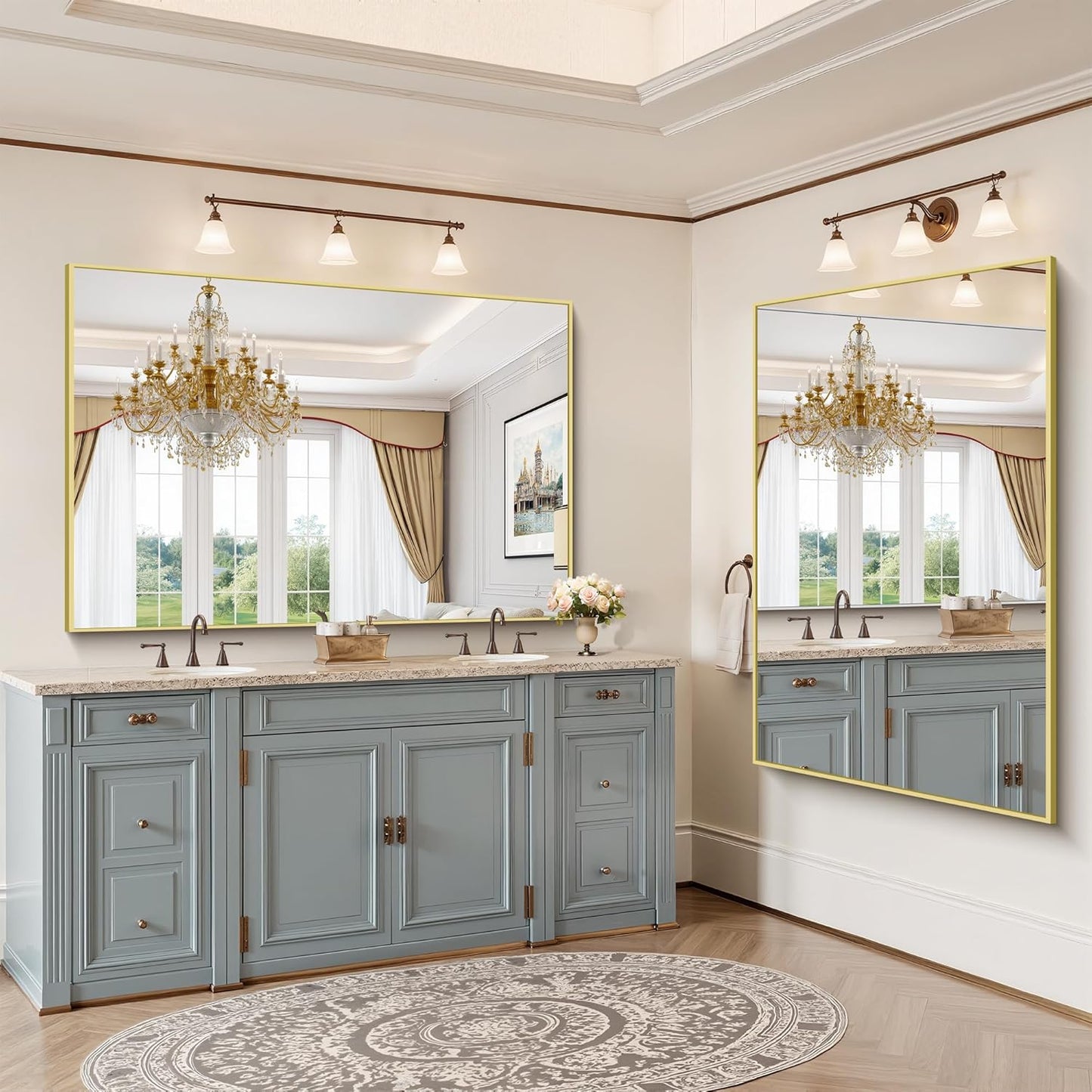 YIROMAN Bathroom Mirror 60"x40", Large Brushed Gold Bathroom Mirror for Over Sink with Aluminum Frame, Rectangular Vanity Mirror with Right Angle, Wall Mirror Hangs Horizontal or Vertical