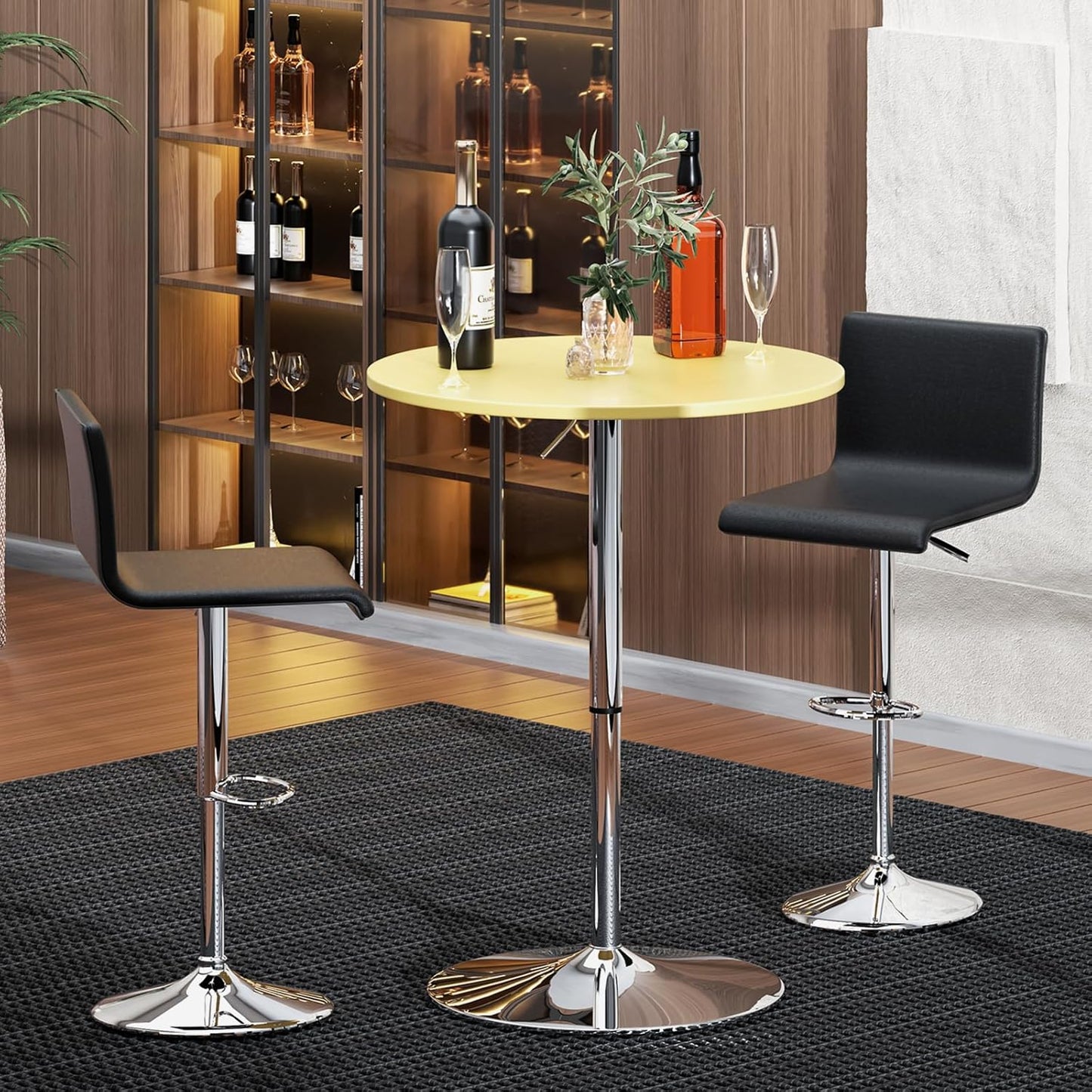 Athena Collection Bar Table with Swivel Top, Round Bistro Pub Bar Height Cocktail Table with Height Adjustable top and Metal Silver Base for Home Outdoor Party Event, Yellow