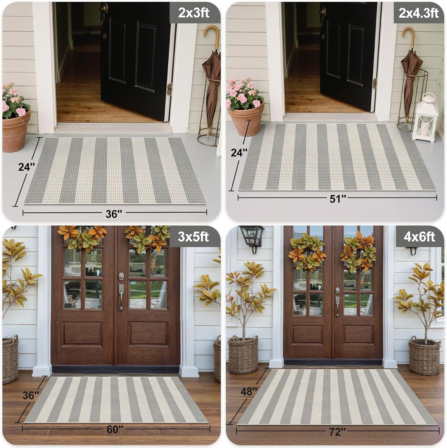 OJIA Front Door Rug 24"x51" Washable Checkered Rug Cotton Woven Small Outdoor Rug Kitchen Entryway Rugs Indoor Doormat Outdoor Entrance Porch Carpet for Bathroom Bedroom (Gray/White/Tan)