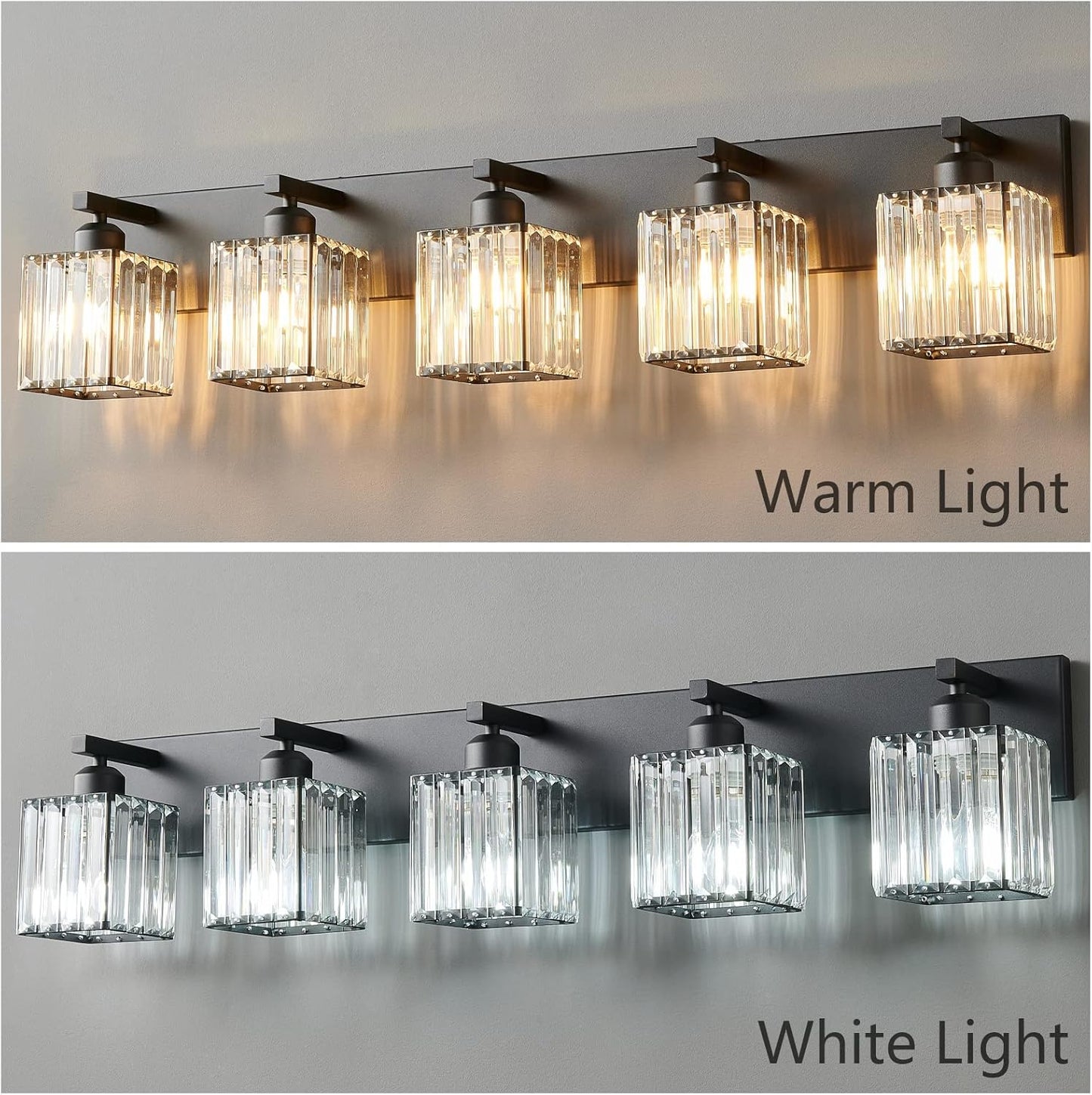 Modern Black Crystal Bathroom Vanity Light - 5-Lights Wall Light Fixtures