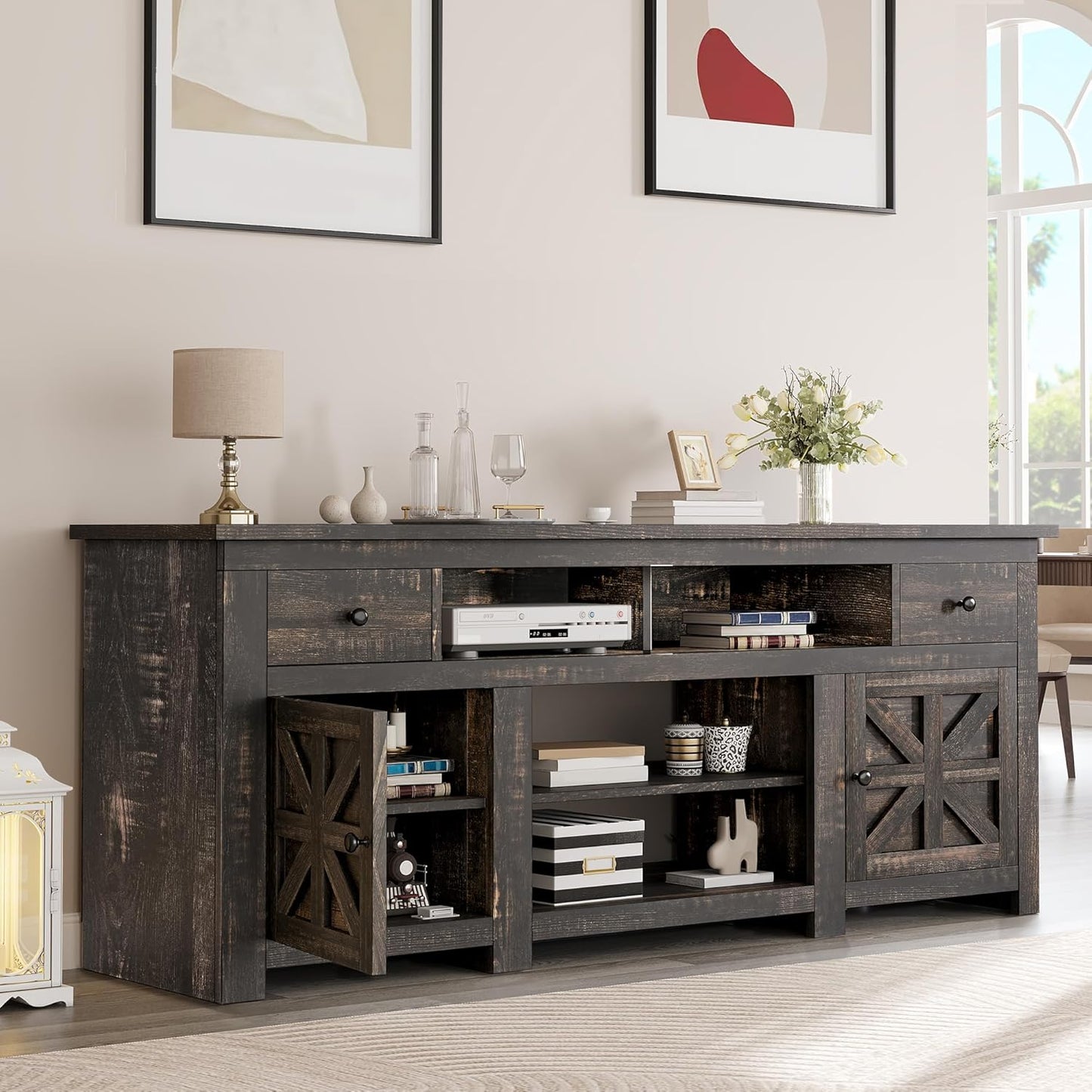 YITAHOME TV Stand for 75/80 Inch TV, Entertainment Center, TV Cabinet with Drawers and Power Outlet, Dark Rustic Oak TV Console for Living Room Furniture (70 Inch Lenght 30 Inch High)