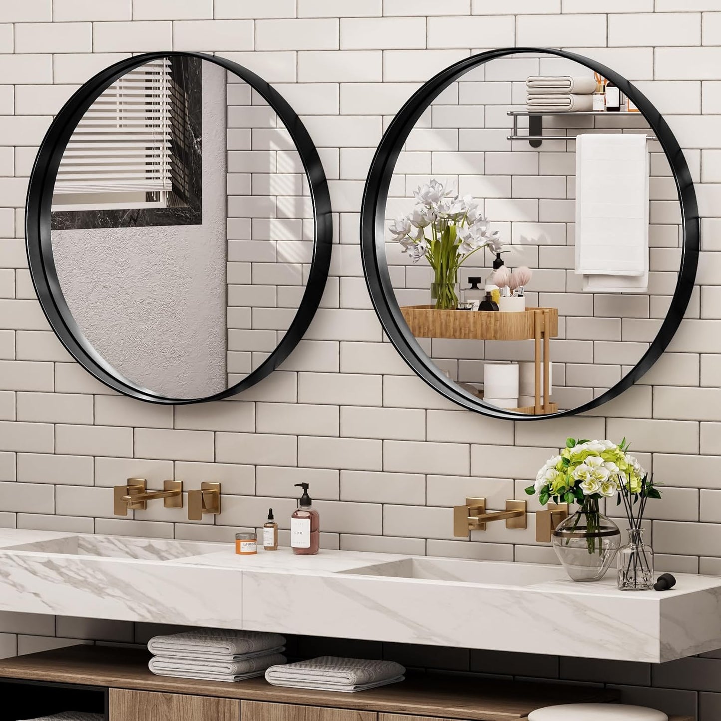 Hasipu Round Black Mirror 32 Inch Round Bathroom Mirror Metal Frame, Wall Mounted Circle Vanity Mirror Modern Decor (Horizontal/Vertical)