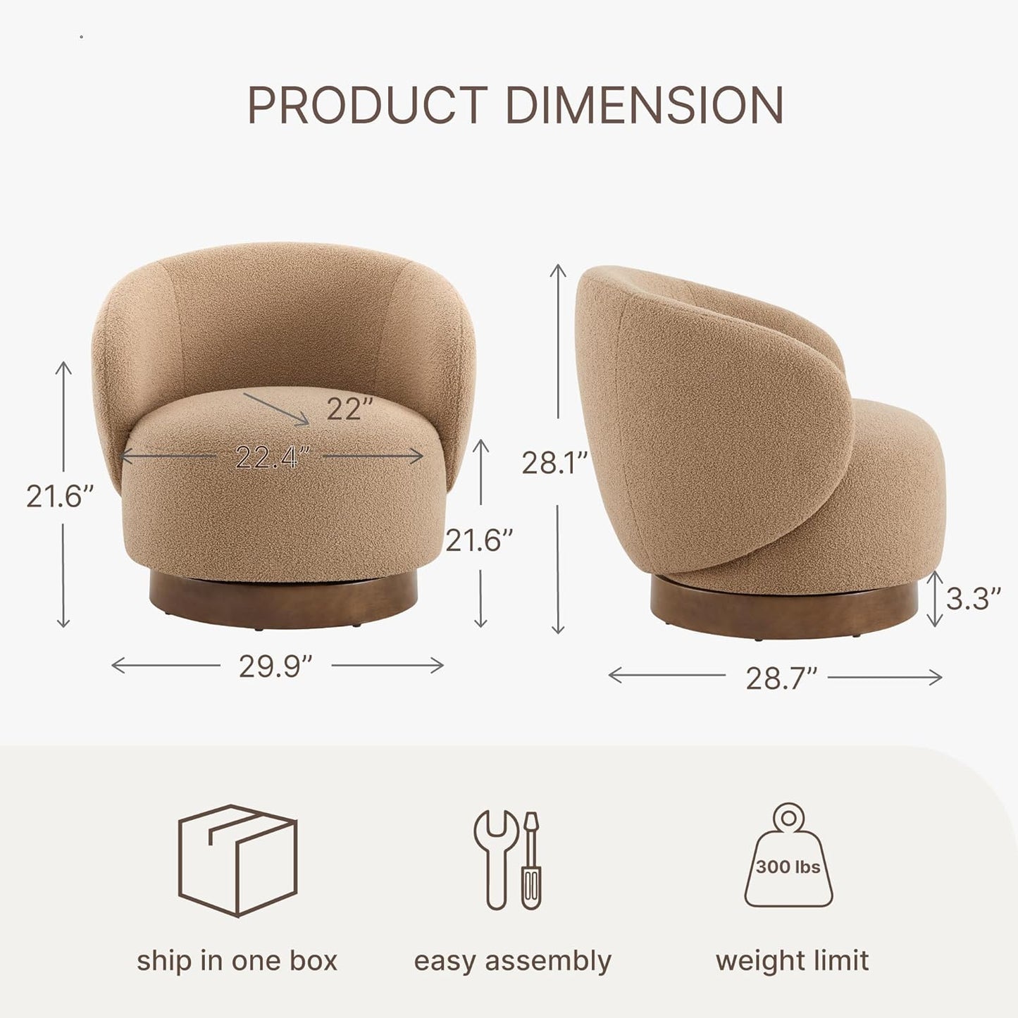 Swivel Accent Chair Round Barrel Armchair Upholstered Performance Fabric for Living Room Bedroom Waitingroom,1 Box,Sand