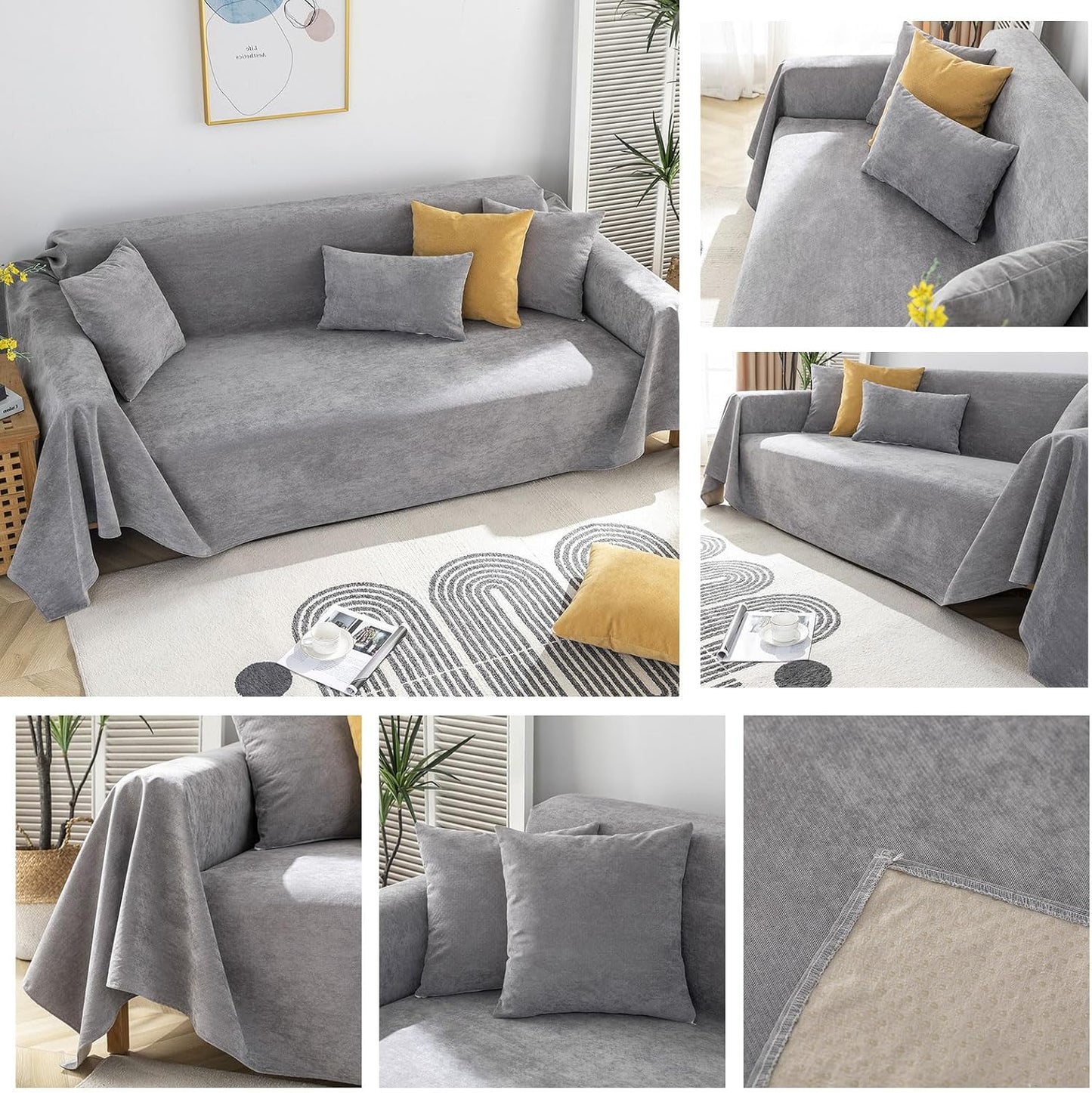 STACYPIK Waterproof Gray Sofa Cover Non-Slip Couch Cover for Dogs, Anti-Cat Scratch Loveseat Covers for 2 Cushion Couch, Pet Couch Protector Sofa Slipcover, Modern Outdoor Furniture Protector-71X90IIN