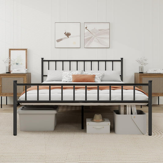 Metal Platform Full Bed Frame with Headboard Sturdy Steel Slats Support No Box Spring Needed Easy Assembly Black
