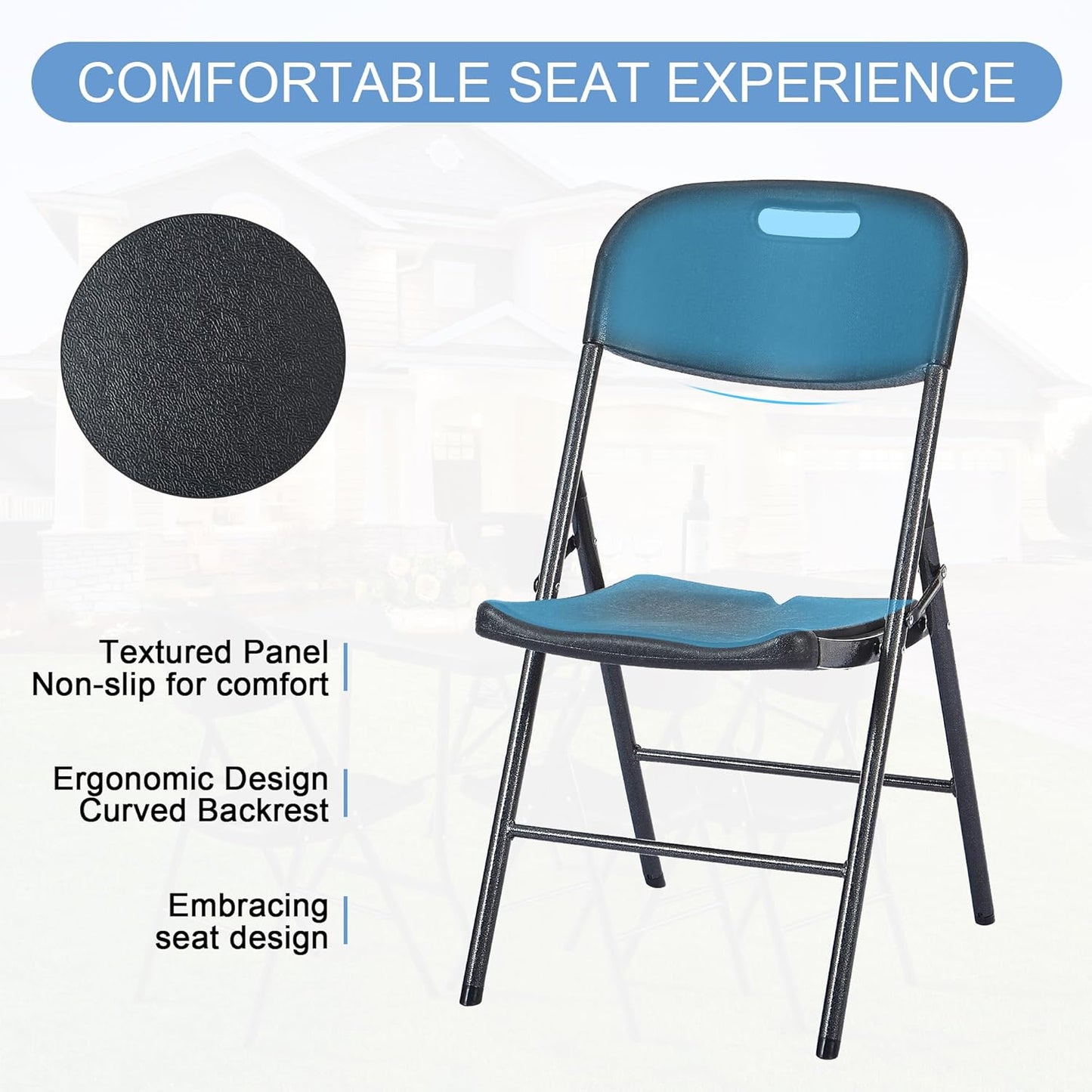 VECELO 4 Pack Folding Chairs, Indoor/Outdoor Use Plastic Seat with Steel Frame, for Events, Office, Wedding, Party, Stackable & Portable, Matte Black