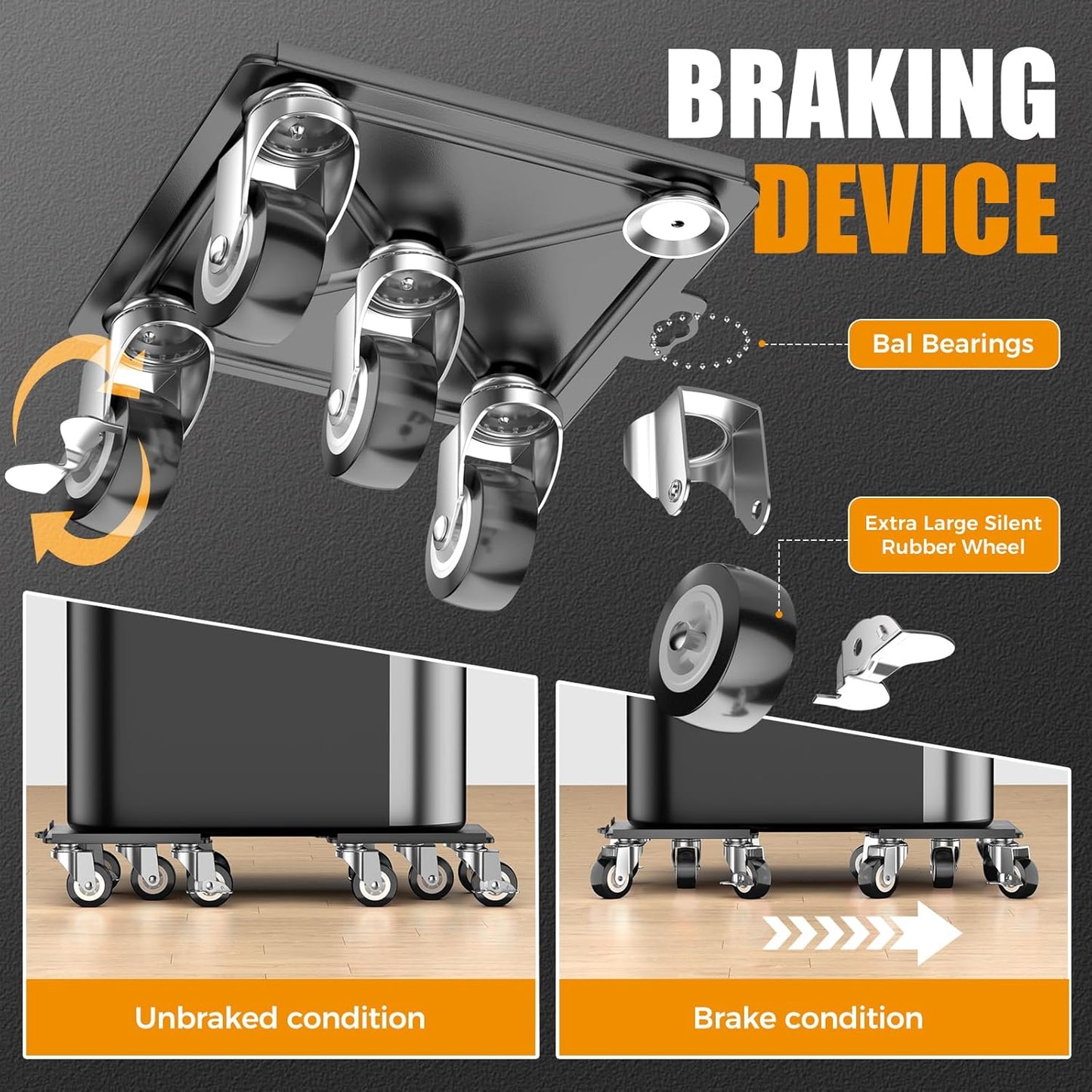 2000LBS Heavy Duty Furniture Dolly & Mover - 6.4" Carbon Steel Panel with 5X 360° Wheels, Non-Slip Sliders & Lifter for Sofa, Piano, Appliances (Black)