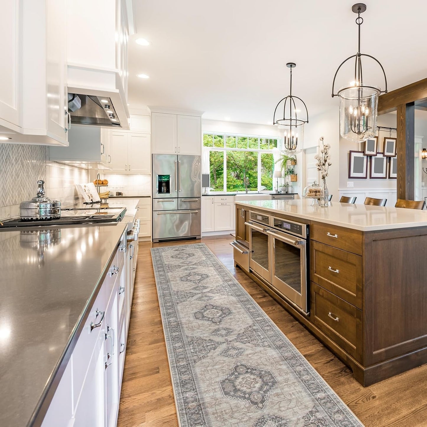 Lahome Oriental Hallway Runner Rug, 2.5x10 Washable Runner Ultra-Thin Hallway Rug for Bedroom Entryway, Soft Long Carpet for Kitchen Bathroom ‎Laundry Room, Grey/Brown