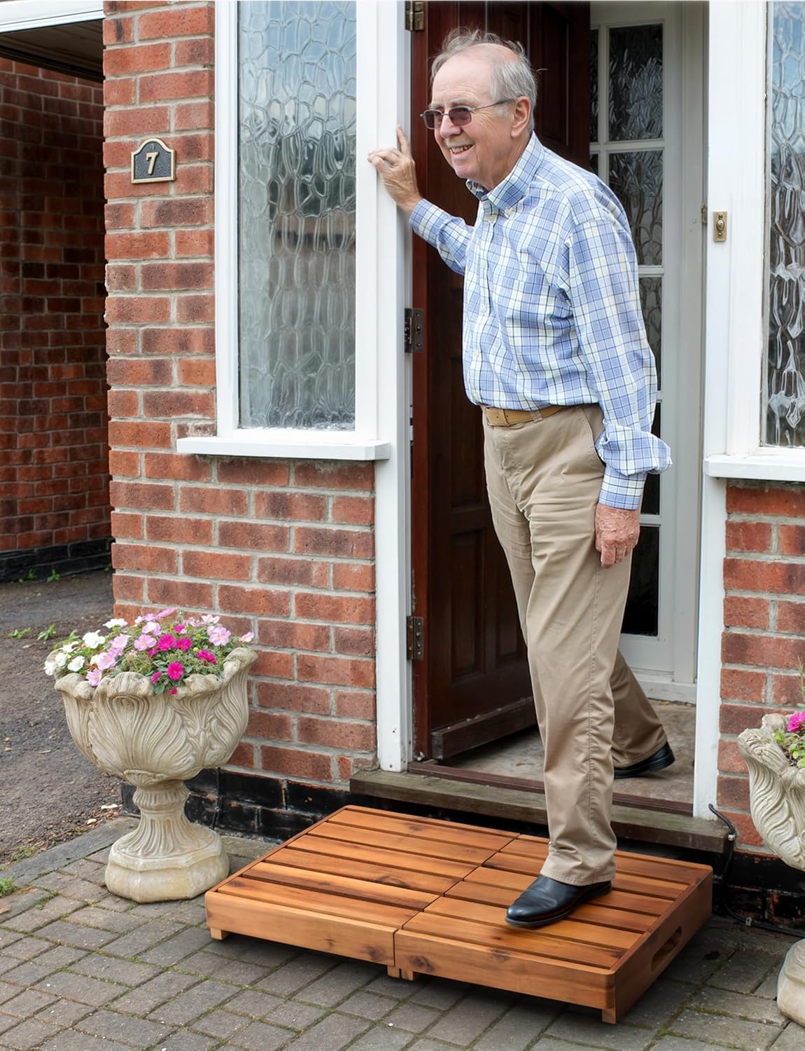 Holana 25in One Foldable Step Stool for Elderly - Acacia Wood High Riser Step Stool for Adults Kid - Wooden Mobility Stepping Stools 400 Lbs Load Capacity for Bathroom Aid Handicap, Bed,Kitchen,Garden