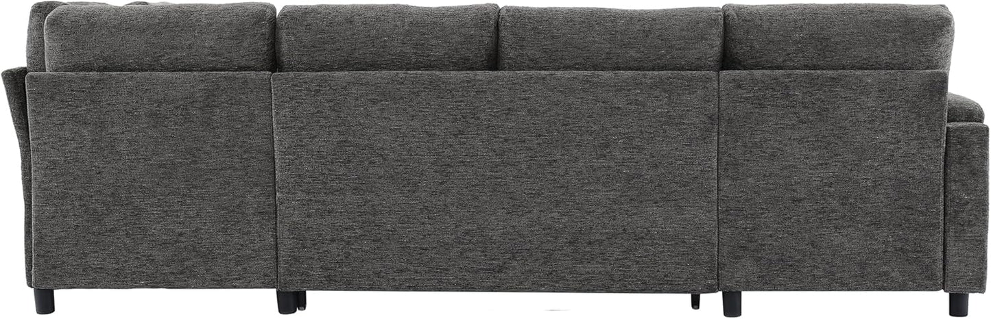 Eafurn Oversized U Shaped Sectional Sleeper Sofabed Pull Out Couch Bed for Living Room 6 Seater Upholstered Convertible Pullout Lounge Sofa Couch w/Storage Chaise, USB Ports for Living Room Apartment
