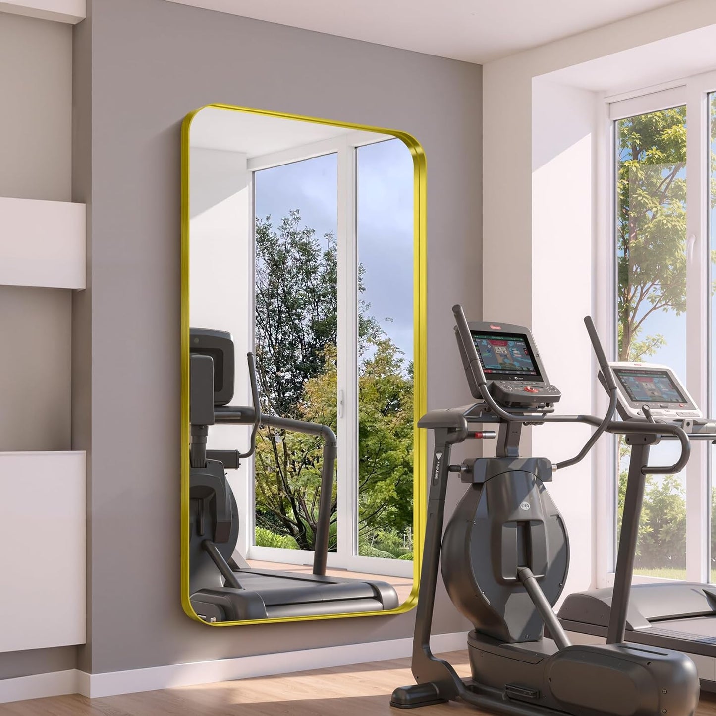 FORBATH 72x36 Inch Oversized Bathroom Mirror for Double Sinks, Brushed Gold Deep Frame Full Length Wall Mirror with Rounded Corners, Anti-Rust Tempered Glass(Horizontal/Vertical)