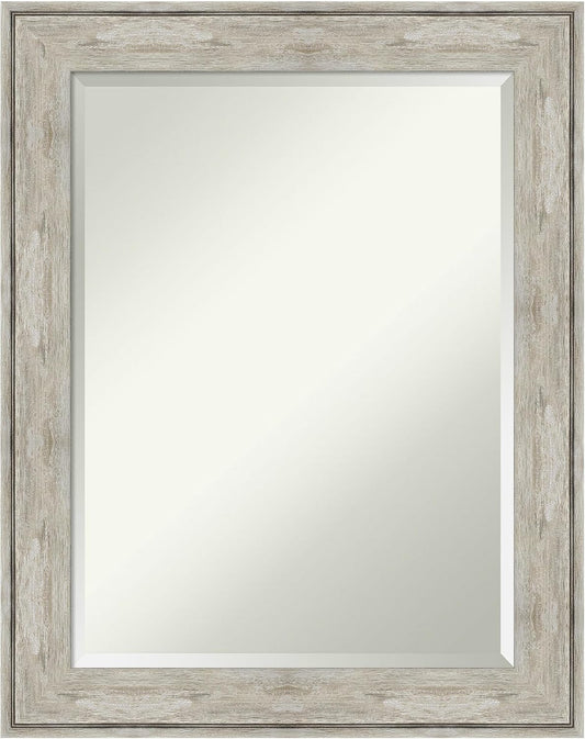 Amanti Art Silver Bathroom Mirror for Over Sink, 29x23 Crackled Metallic Rectangle Vanity Mirror, Medium Rustic Farmhouse Frame, Hangs Horizonally and Vertically, Bathroom Wall Decor, Beveled Edge