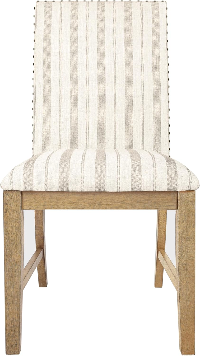 HomePop Upholstered Wood Apron Dining Chair - Taupe Stripe (Set of 2)