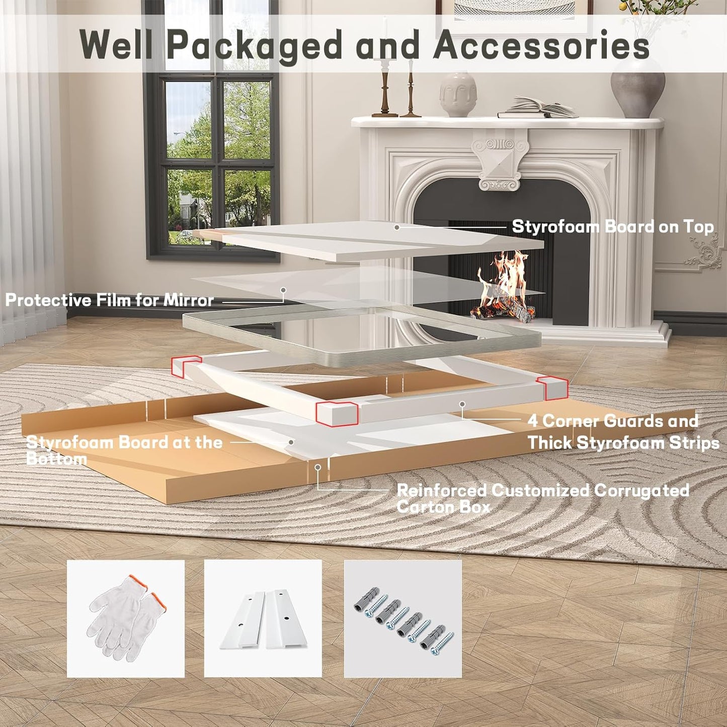 36x36 Inch Brushed Nickel Bathroom Mirror, Square Brushed Silver Metal Framed Wall Mirror, Rounded Corner Rectangle Modern Vanity Mirror, Tempered Glass, Anti-Rust, Shatterproof (Horizontal/Vertical)