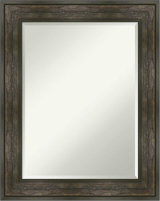 Amanti Art Brown Wall Mirror 30x24 Rail Rustic Char Rectangle Bathroom Mirror for Wall Decor Living Room, Medium Rustic Farmhouse Frame, Hangs Horizonally and Vertically, Bathroom Decor, Beveled Edge