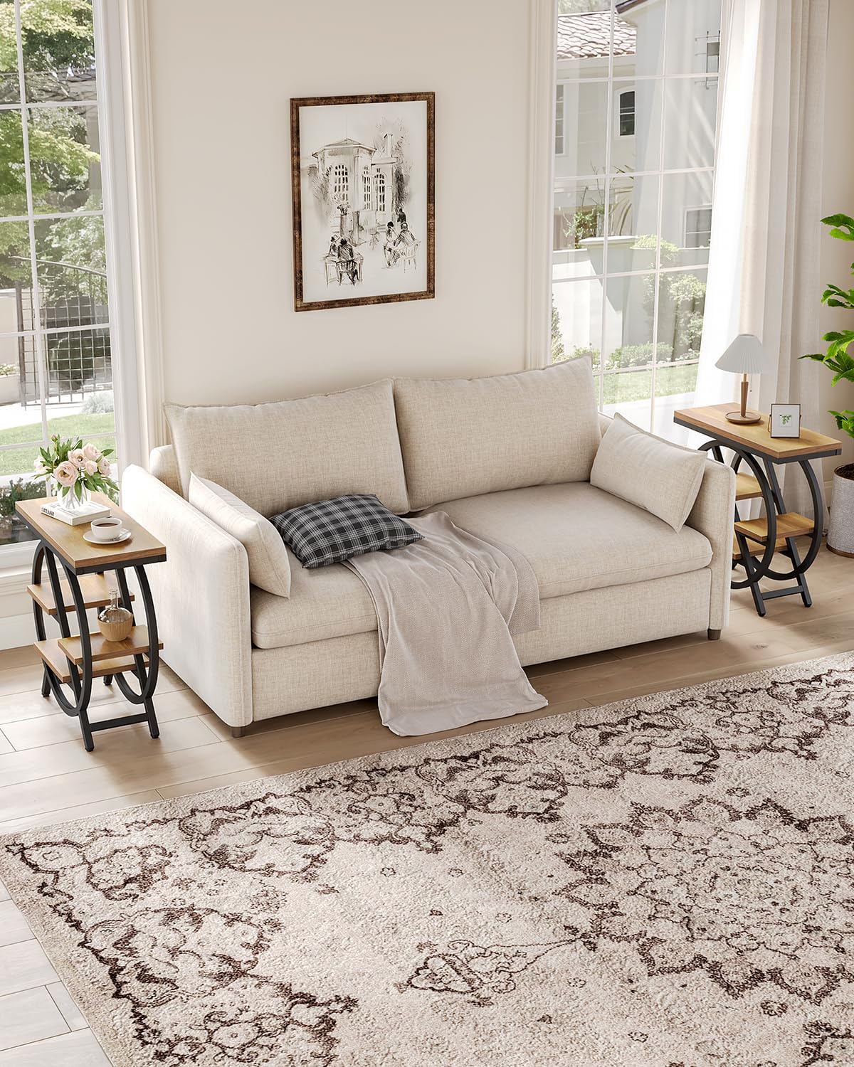 End Table, Narrow Side Table with 4-Tier Large Storage Space, Modern Bedside Table for Living Room, Home Office, Bedroom, Natural