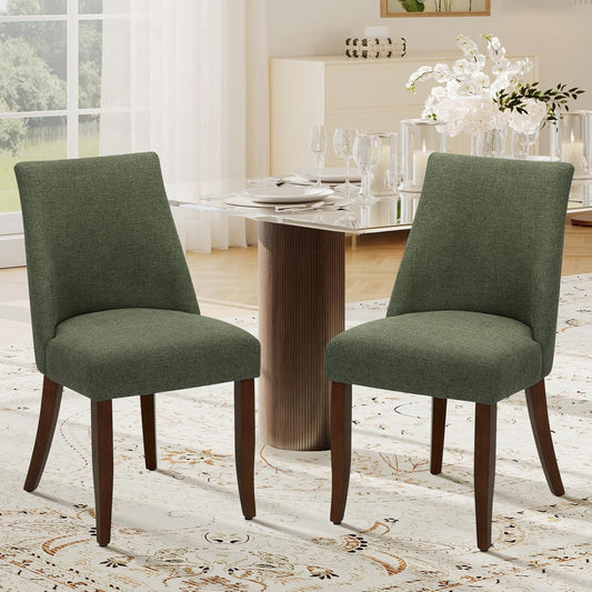COLAMY Upholstered Dining Chairs Set of 2, Mid Century Modern Kitchen Chairs with Back, Farmhouse Fabric Side Dining Room Chairs with Wood Legs for Dining Room Restaurant, Green