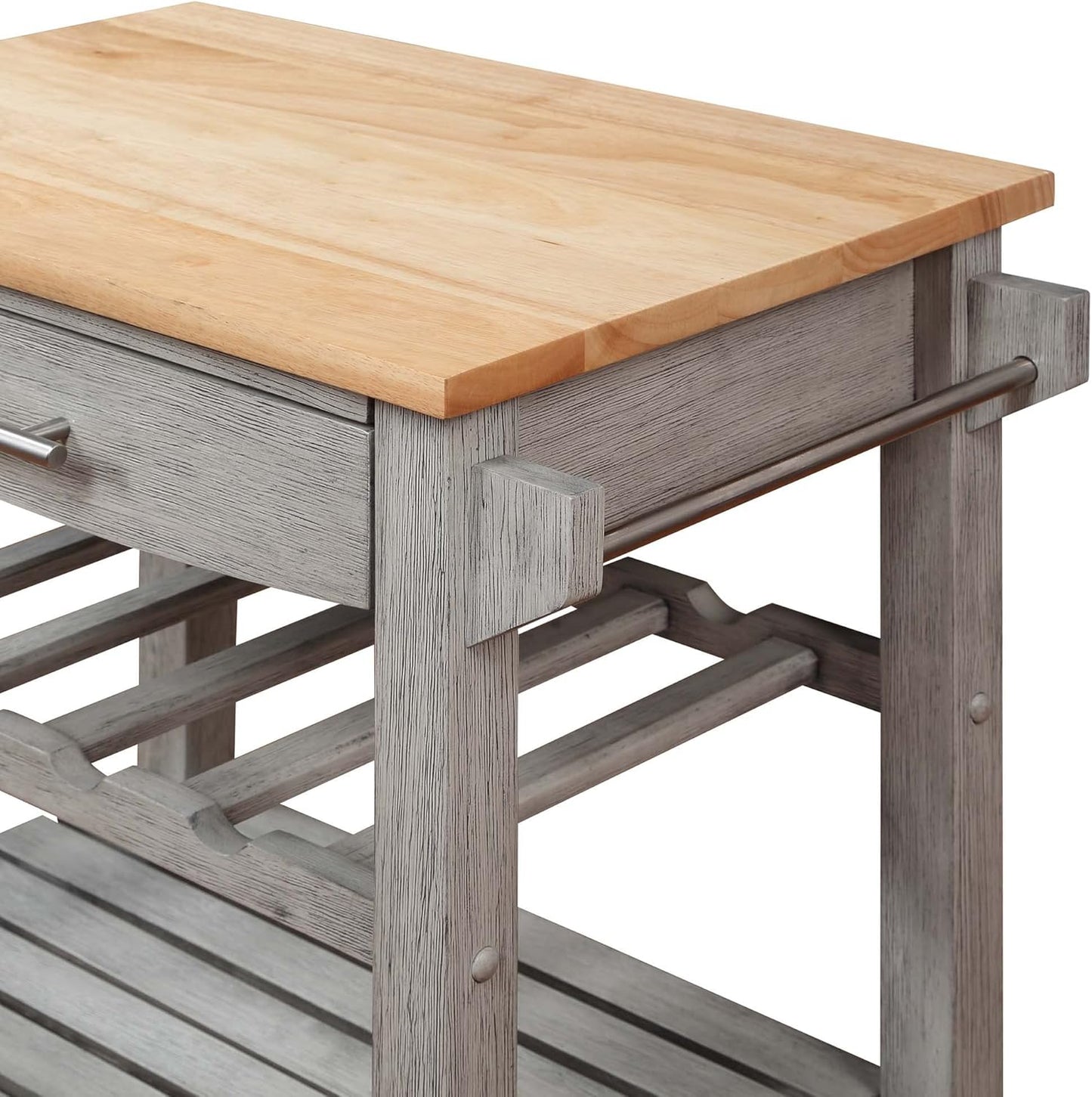 Convenience Concepts Ellaine 4 Tier Kitchen Cart with Drawer and Wine Rack, 24.75 x 16.5 x 34.5, Wirebrush Light/Butcher Block