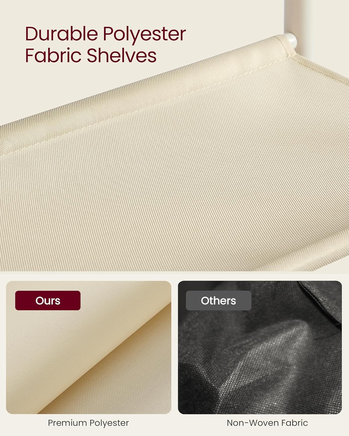 VASAGLE Shoe Rack, 4-Tier Shoe Storage Organizer for Entryway and Closet, Holds 9-12 Pairs of Shoes, 3 Fabric Shelves, Steel Frame, Modern, Natural Beige and Pearl White ULBS035K01