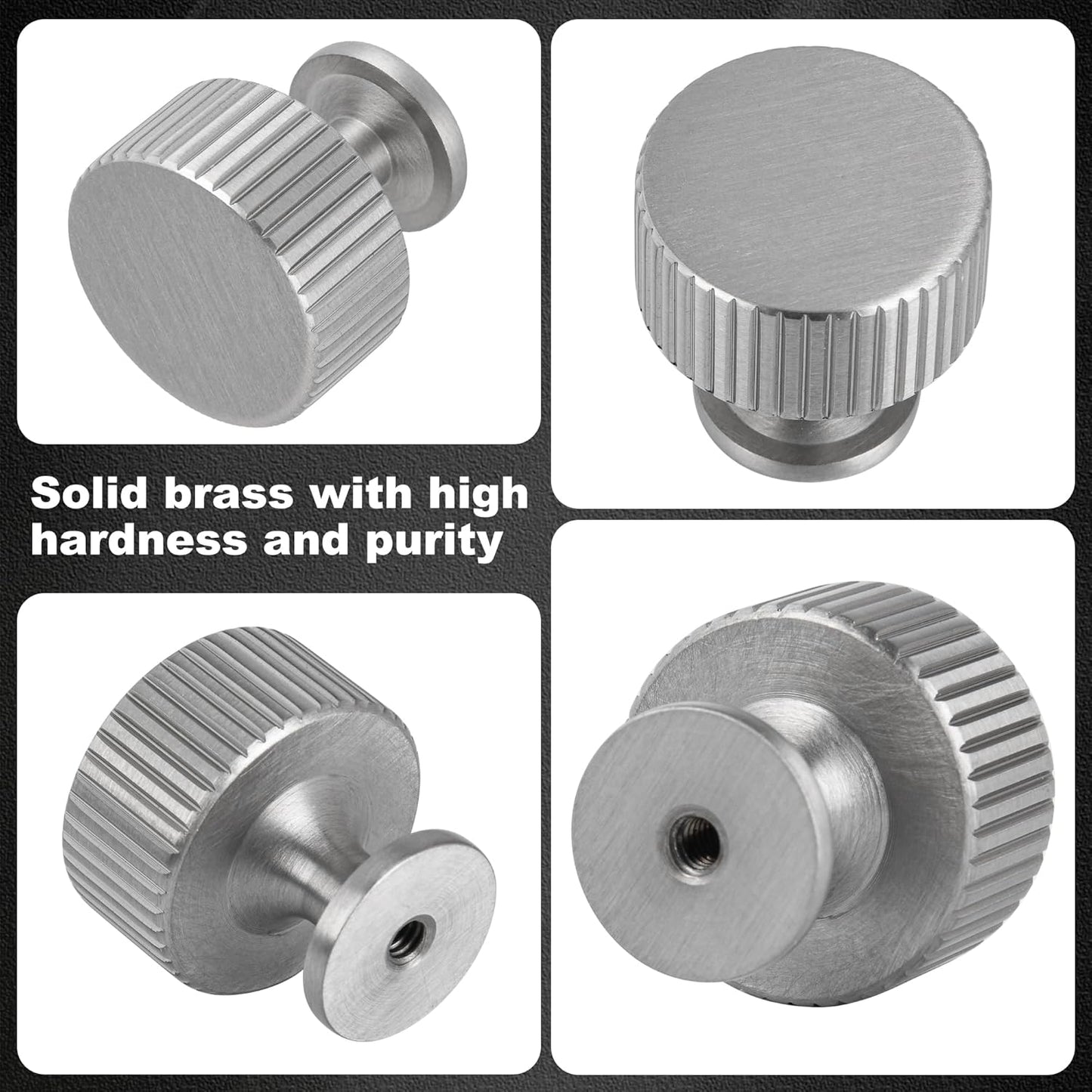 6 Pack Satin Nickel Cabinet Knobs, Solid Brass Drawer Pulls, Modern Kitchen Cabinet Handles for Cupboard, Wardrobe, Bathroom & Closet, Durable Cabinet Hardware