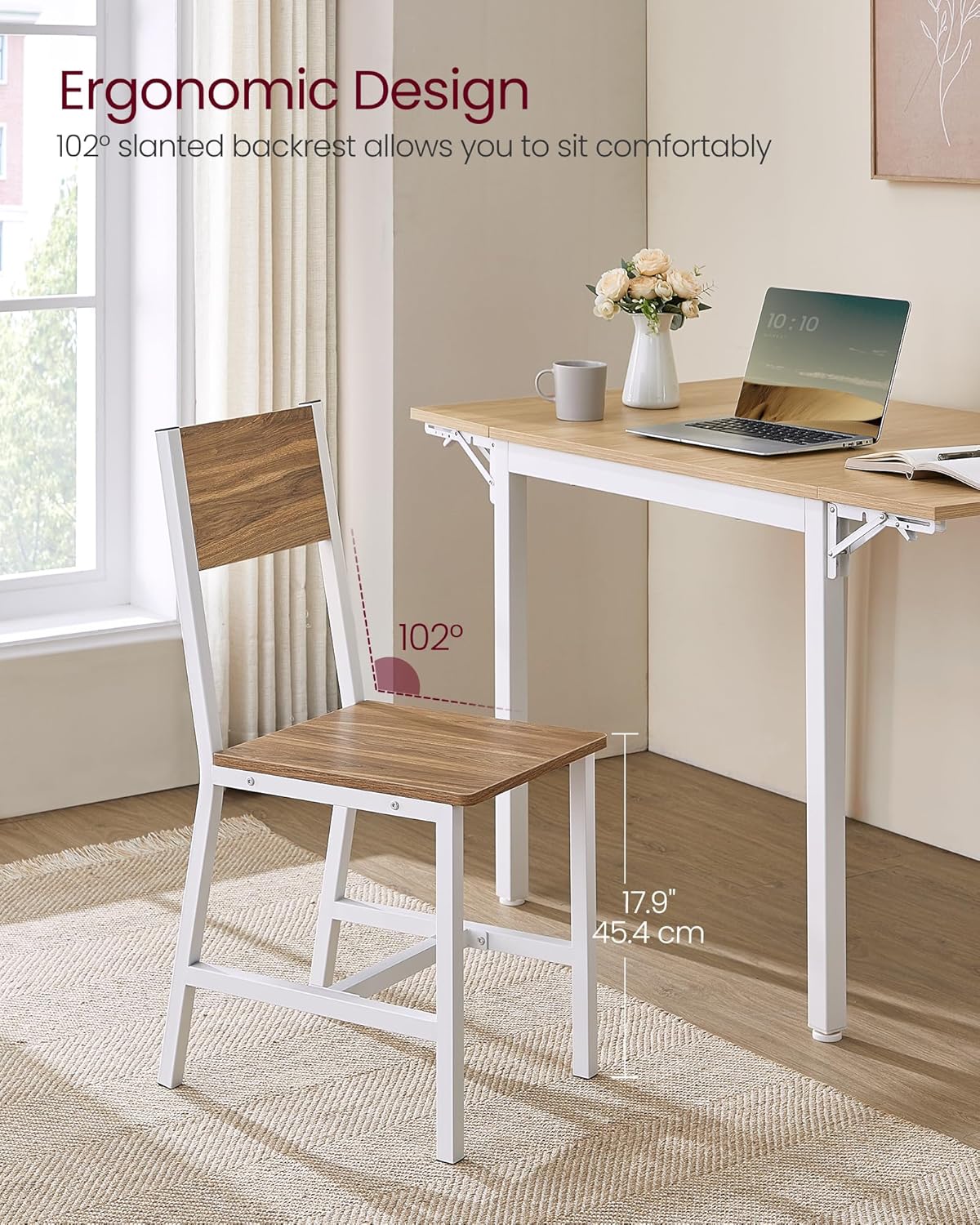 VASAGLE Dining Chair Set of 4, Wood Kitchen Chairs with Metal Steel Frame, Easy to Assemble, Comfortable Seat, Modern Farmhouse Chair for Kitchen, Bedroom, Living Room, Wheat Brown and Cloud White